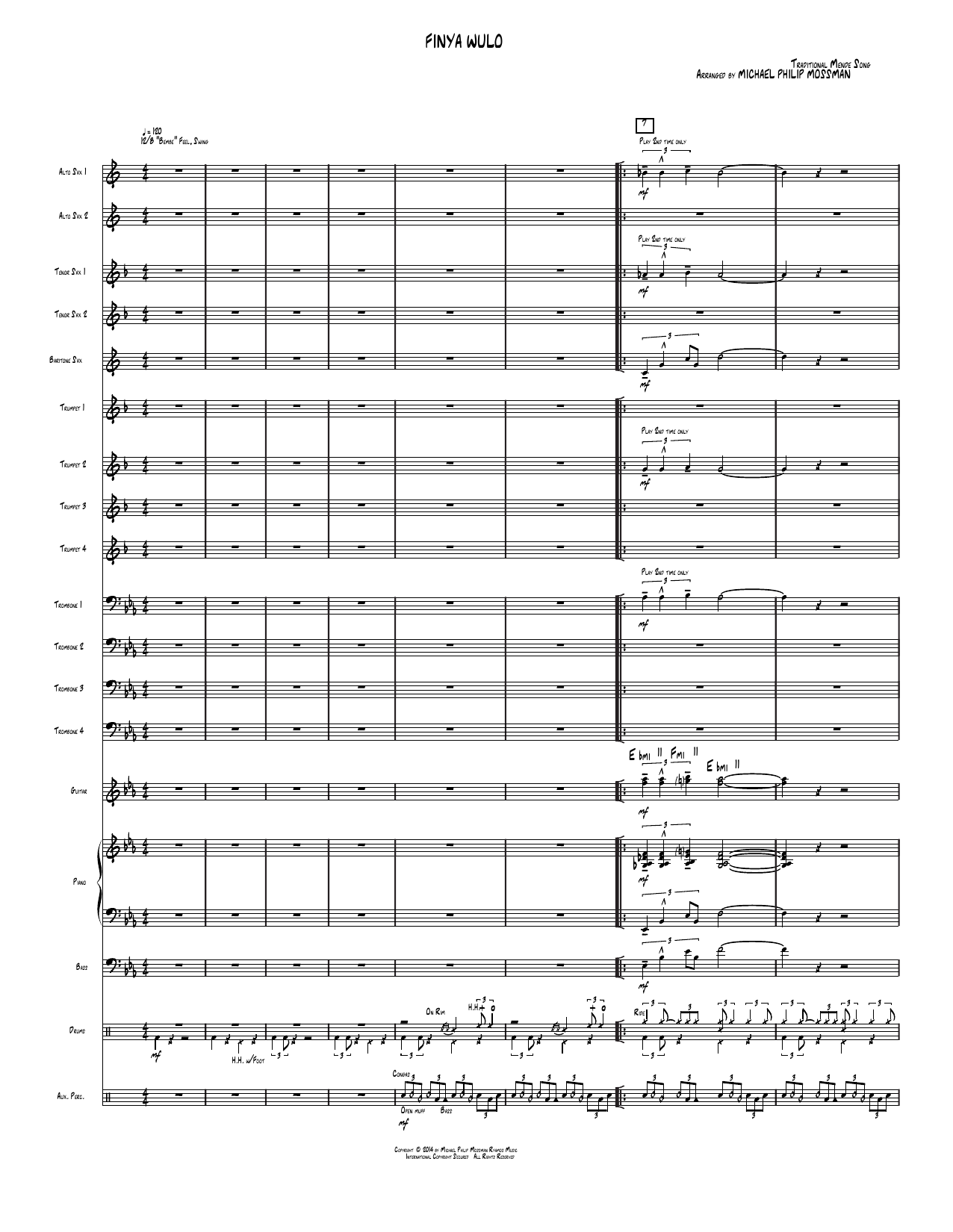 Finya Wulo: Jazz Ensemble Conductor Score & Parts
