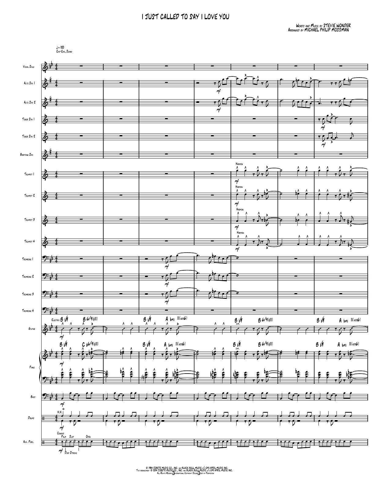I Just Called to Say I Love You: Jazz Ensemble Conductor Score & Parts