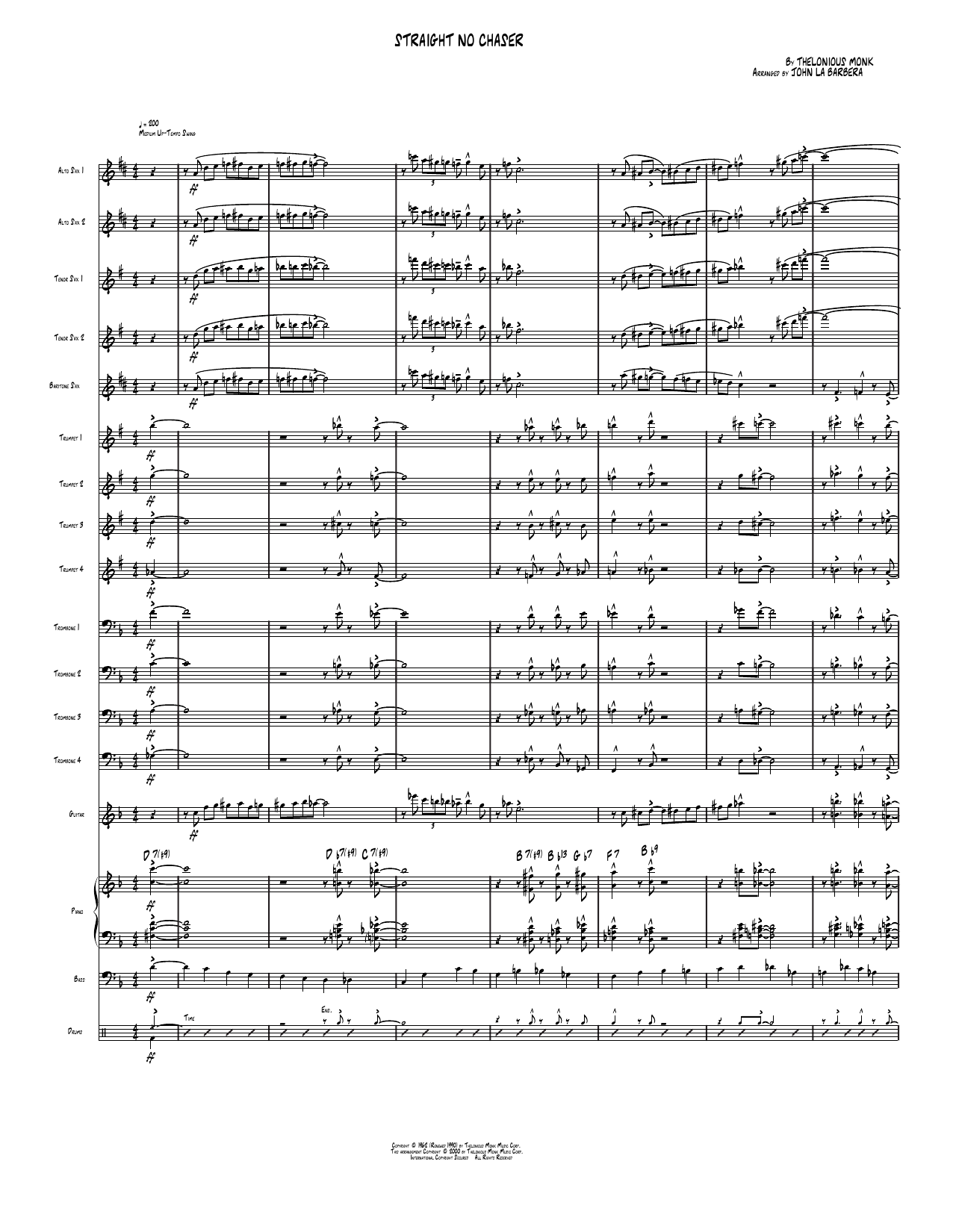 Straight No Chaser: Jazz Ensemble Conductor Score & Parts