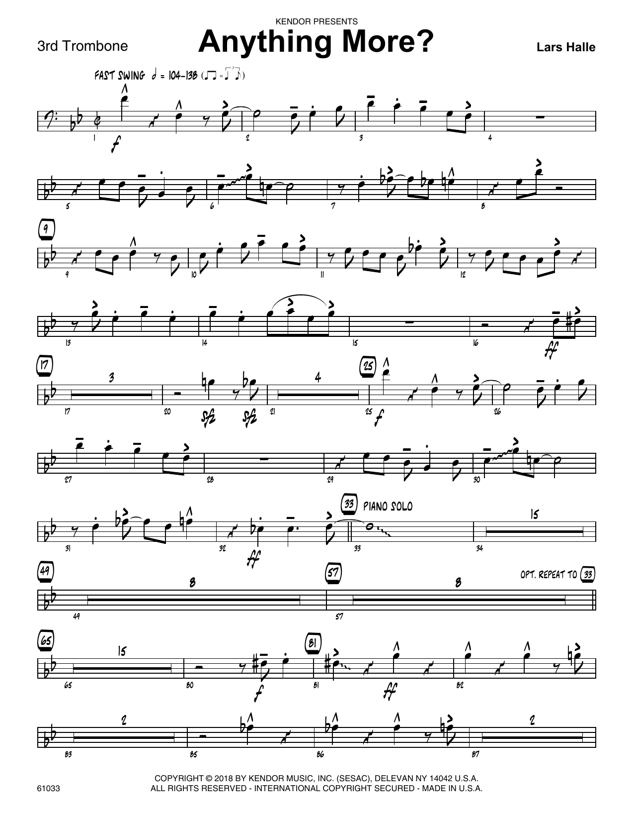 Anything More? 3rd Trombone Sheet Music Lars Halle Jazz Ensemble