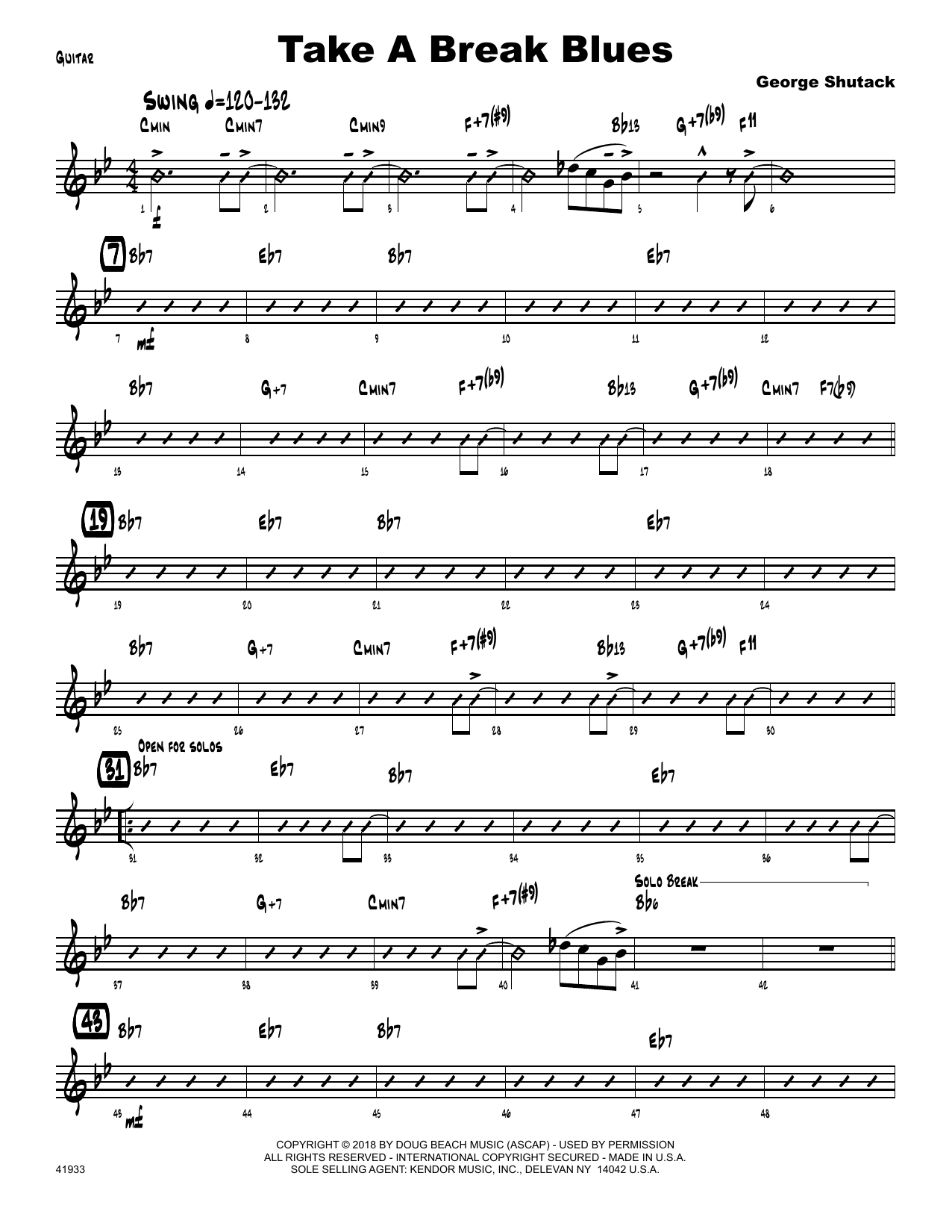 Take A Break Blues Guitar Sheet Music George Shutack Jazz Ensemble