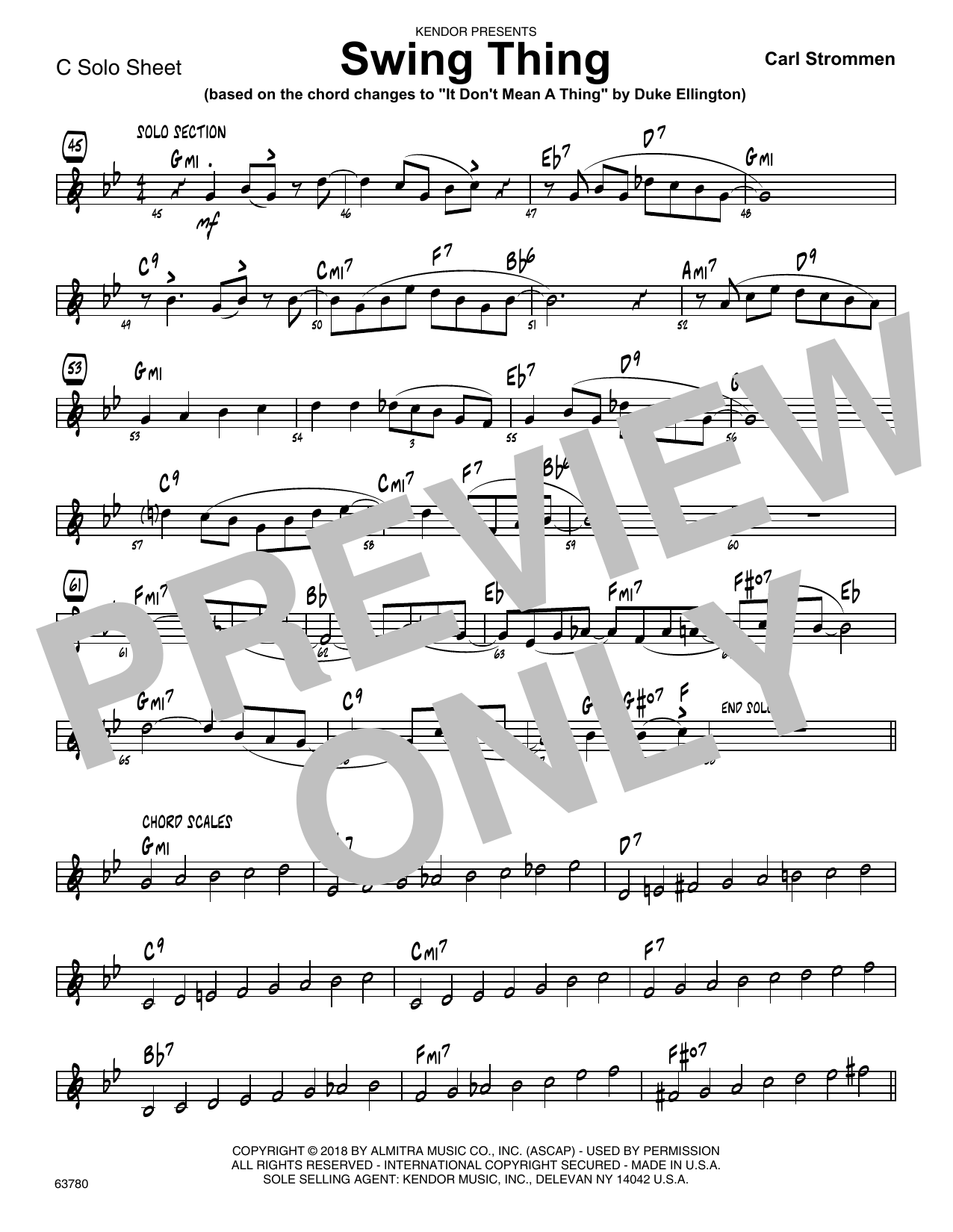 Swing Thing C Solo Sheet Sheet Music Carl Strommen Jazz Ensemble