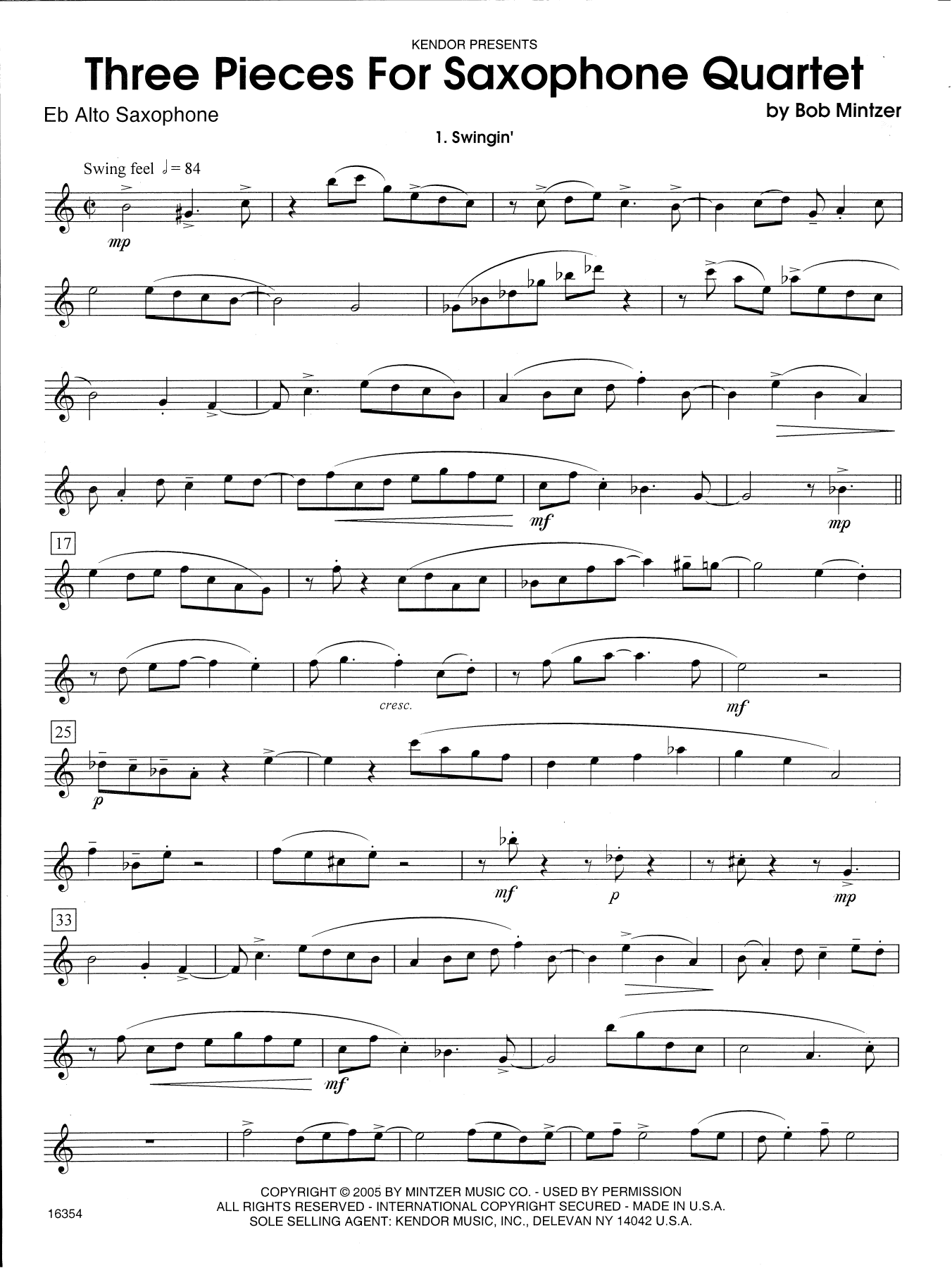 Three Pieces For Saxophone Quartet Eb Alto Saxophone Sheet Music