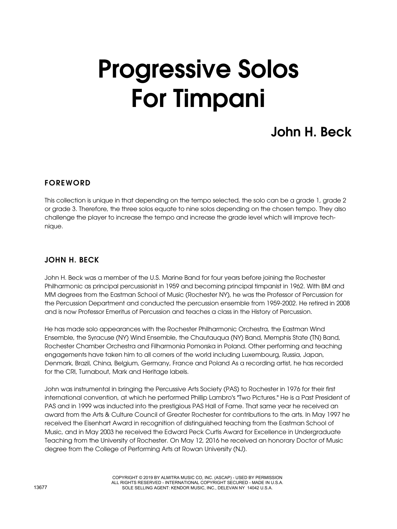 Progressive Solos For Timpani Sheet Music John H. Beck Percussion Solo