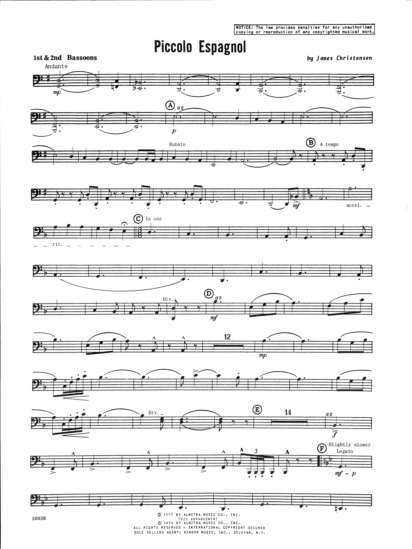 Piccolo Espagnol Bassoon Sheet Music James Christensen Concert Band