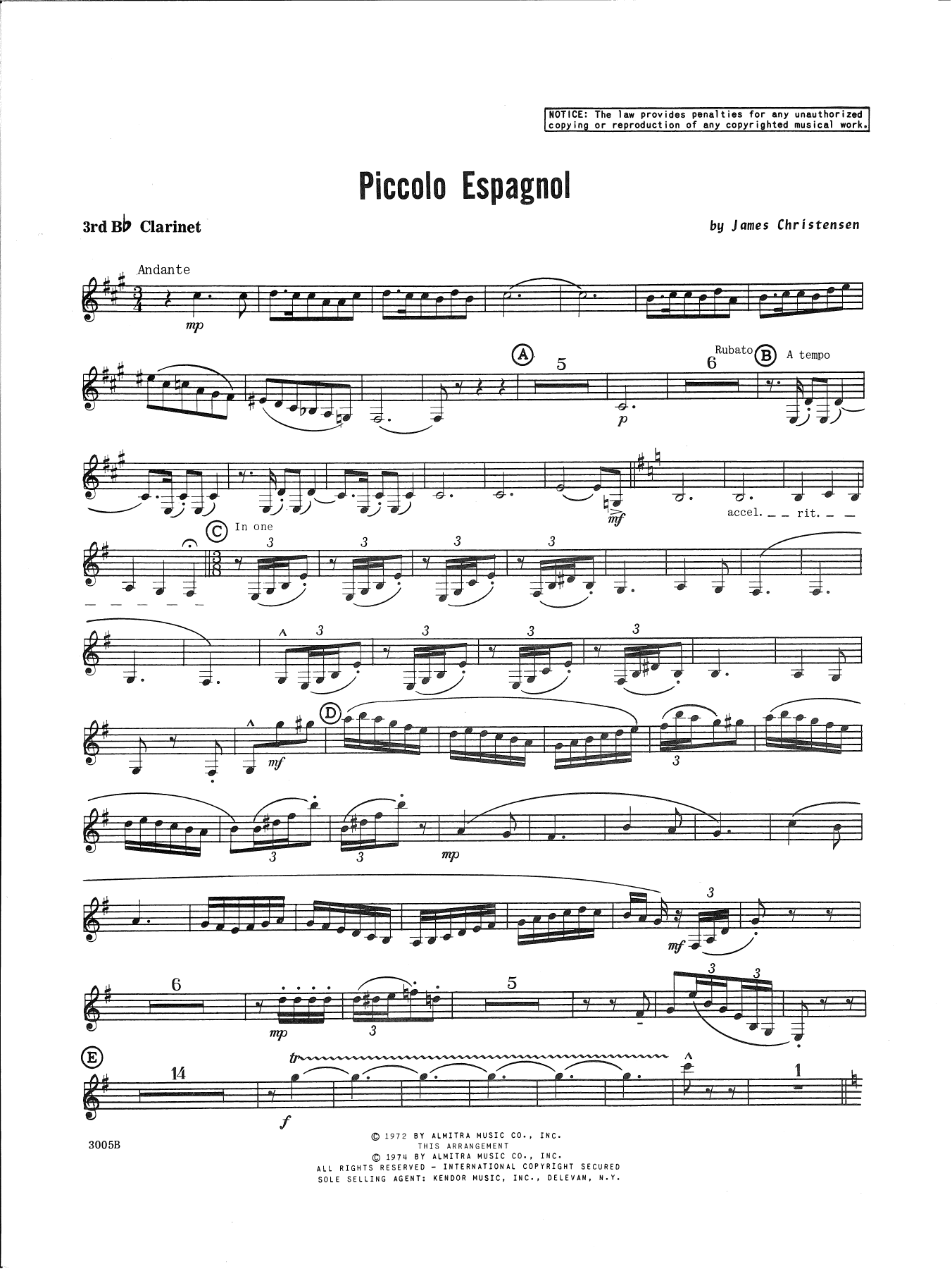 Piccolo Espagnol 3rd Bb Sheet Music James Christensen Concert Band