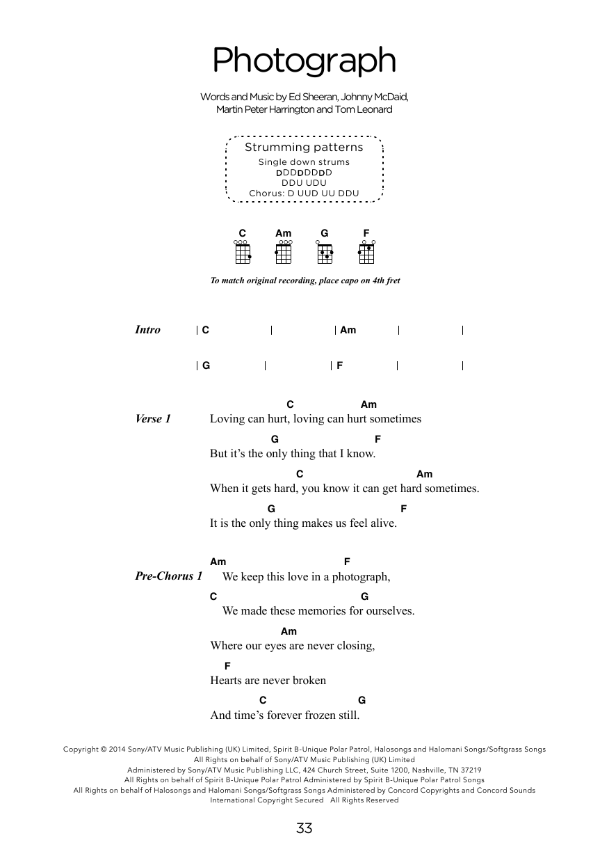 Guitar Chords For Photograph Guitar Chords For Photograph