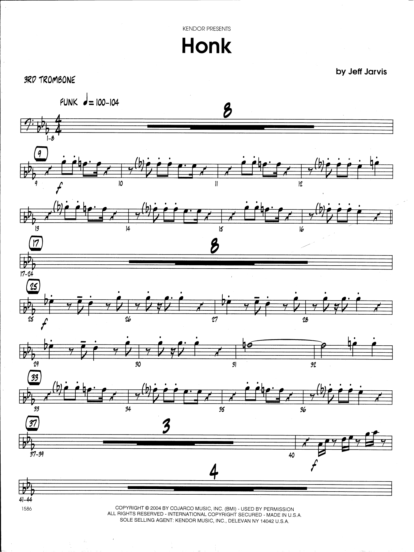 Honk 3rd Trombone Sheet Music Jeff Jarvis Jazz Ensemble