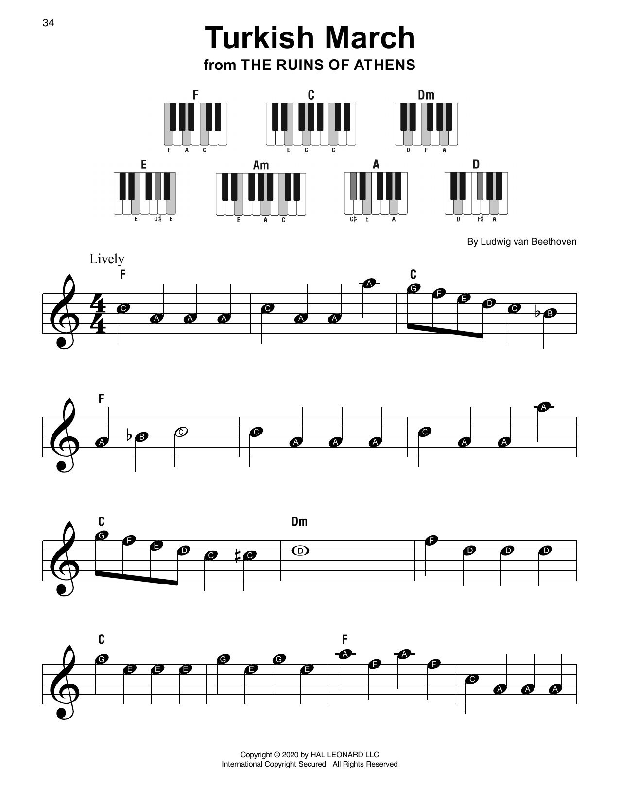 Turkish March By Ludwig Van Beethoven Sheet Music For Super Easy Piano 