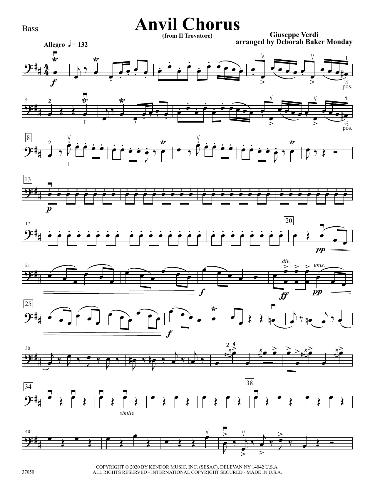 Anvil Chorus (from Il Trovatore) (arr. Deborah Baker Monday) Bass