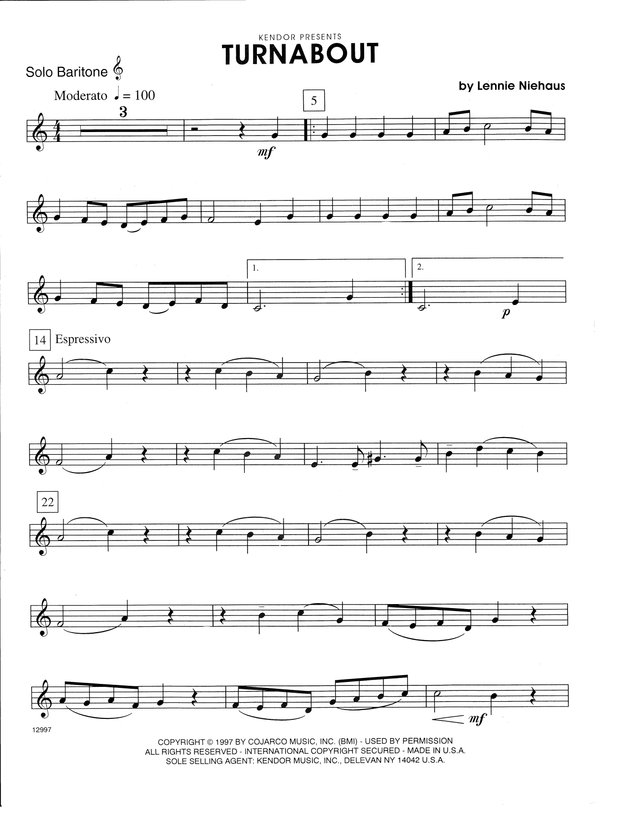 Turnabout Baritone T.C. Sheet Music Lennie Niehaus Brass Solo