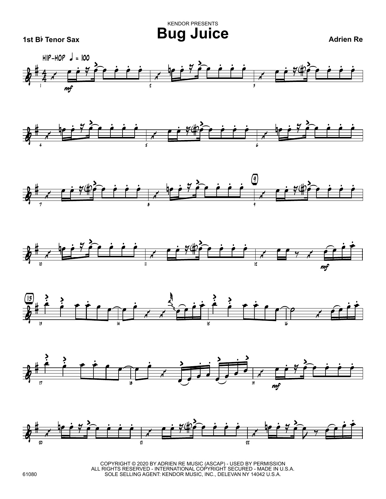 Bug Juice 1st Tenor Saxophone Sheet Music Adrien Re Jazz Ensemble
