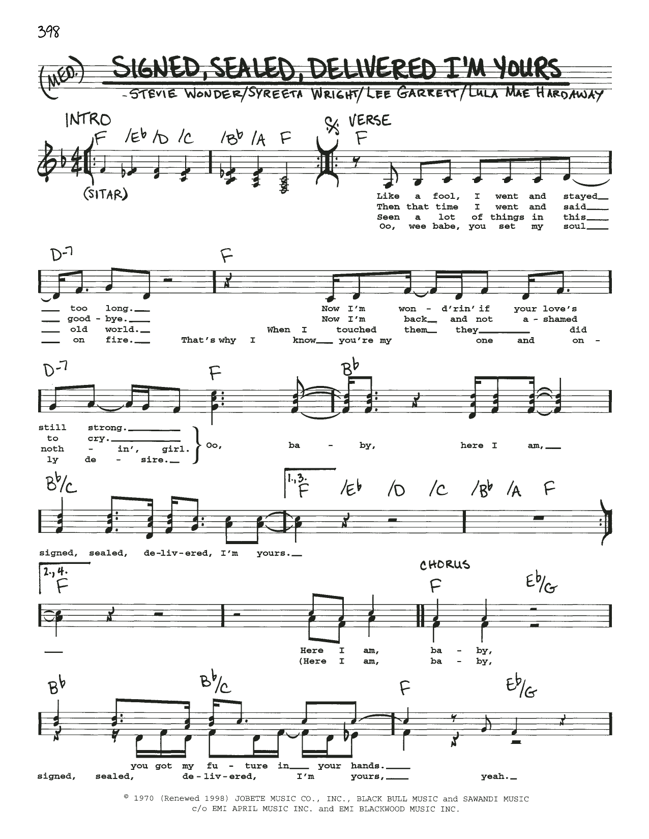 Signed Sealed Delivered I m Yours By Stevie Wonder Sheet Music For Signed Sealed Delivered I m Yours By Stevie Wonder Sheet Music For