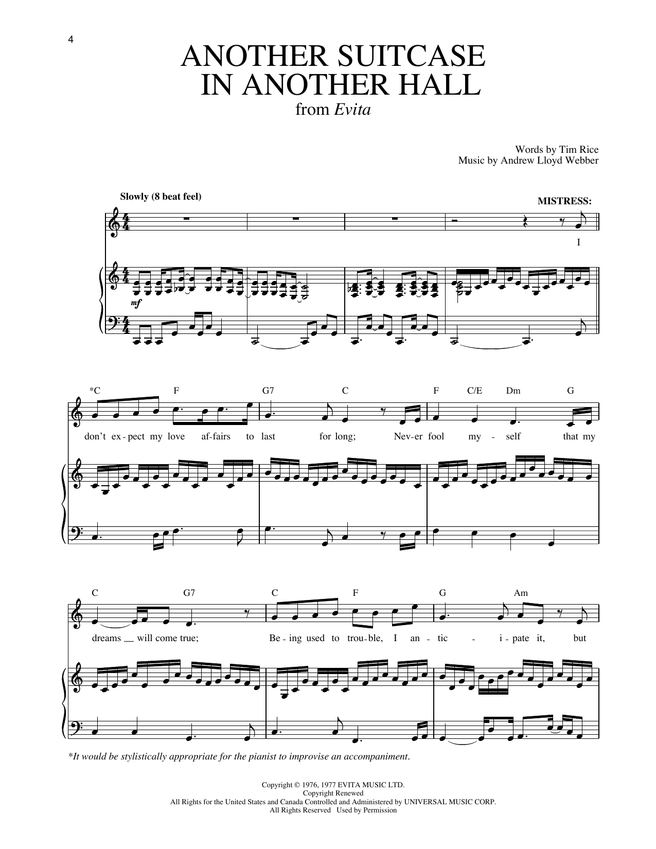 Another Suitcase In Another Hall (from Evita): Piano Vocal