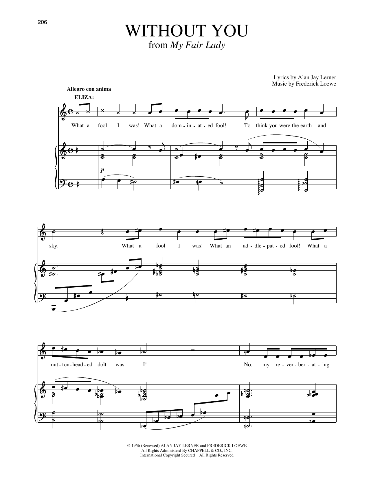 Without You (from My Fair Lady): Piano Vocal