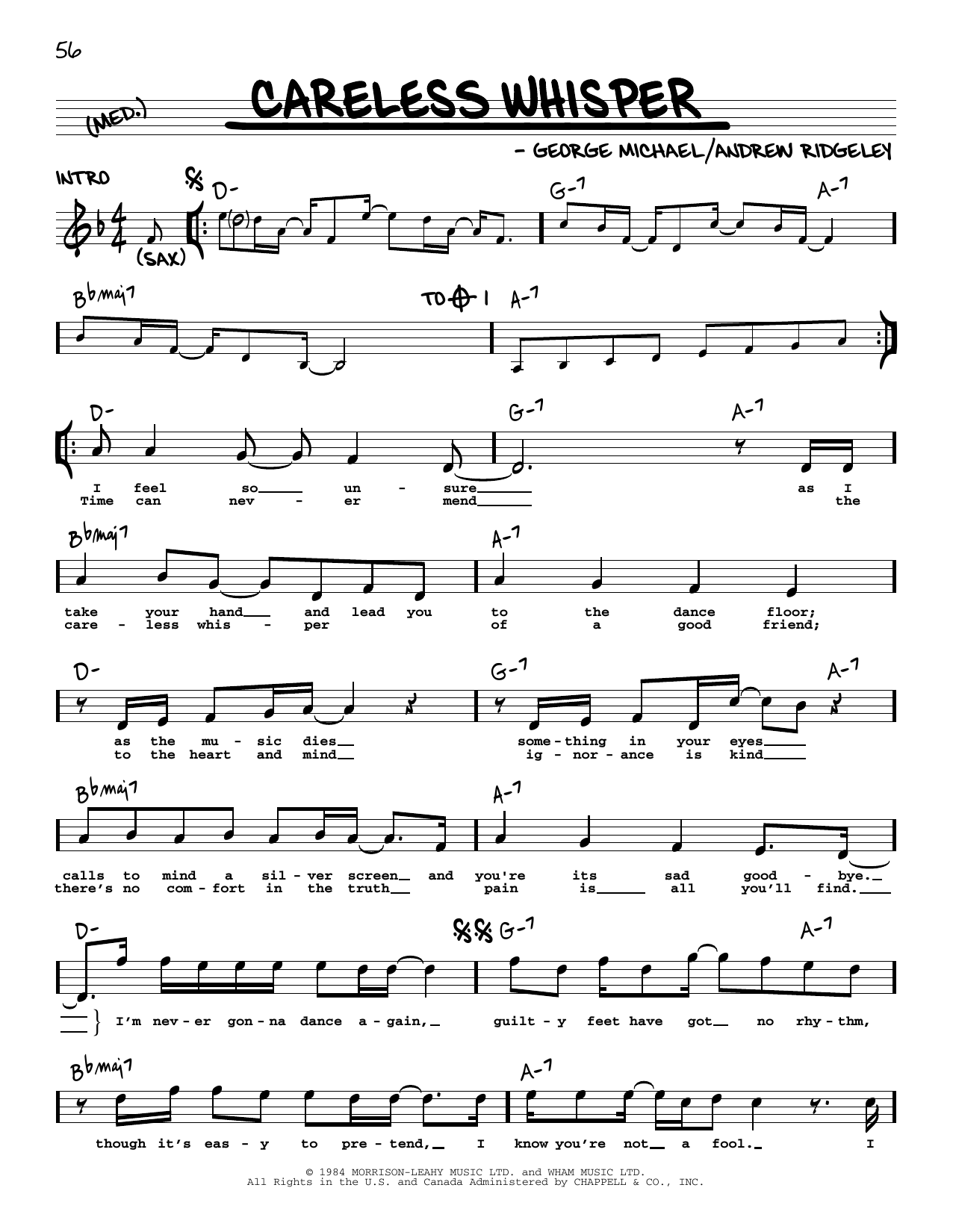 Careless Whisper Sheet Music Careless Whisper Sheet Music
