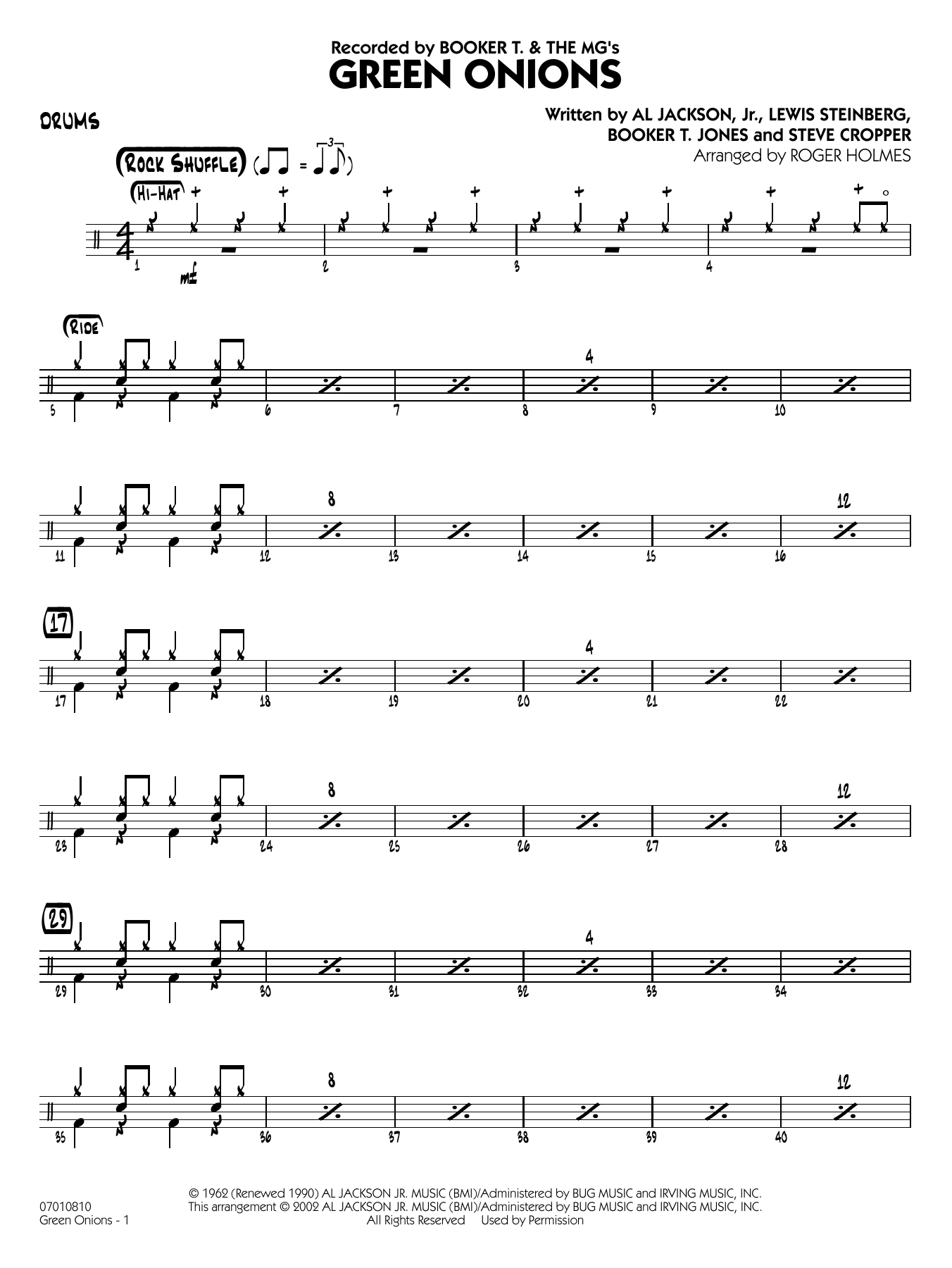 Green Onions (arr. Roger Holmes) Drums by Booker T. & The MG's Sheet