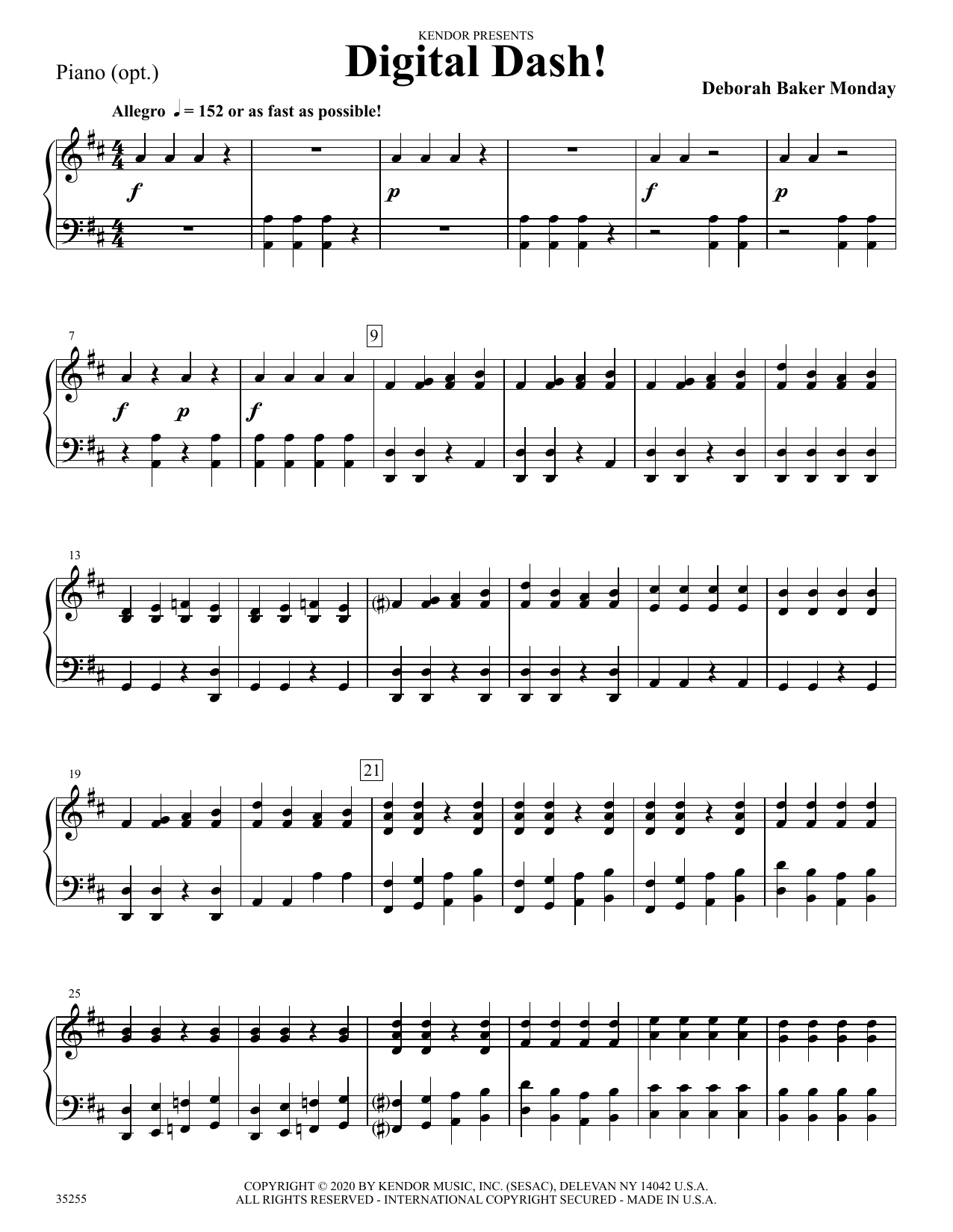 Digital Dash! Piano Sheet Music Deborah Baker Monday