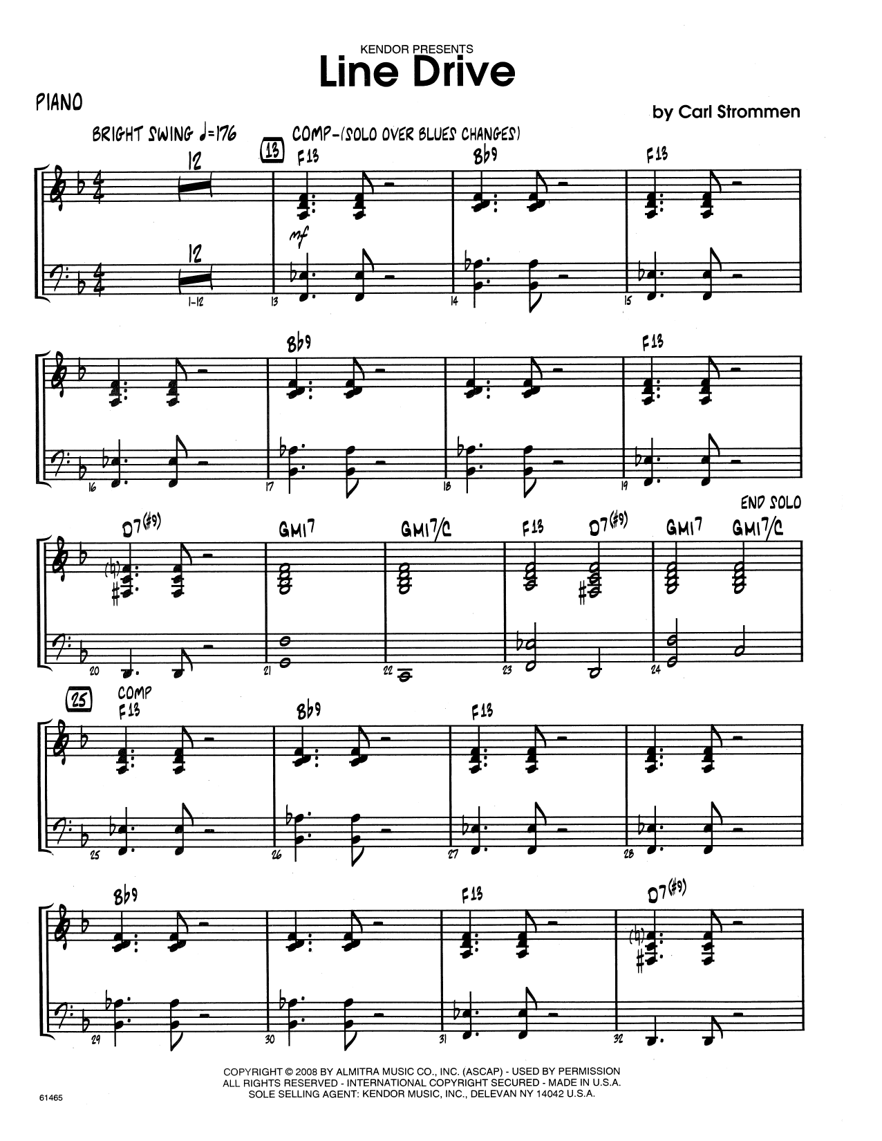 Line Drive Piano Sheet Music Carl Strommen Jazz Ensemble