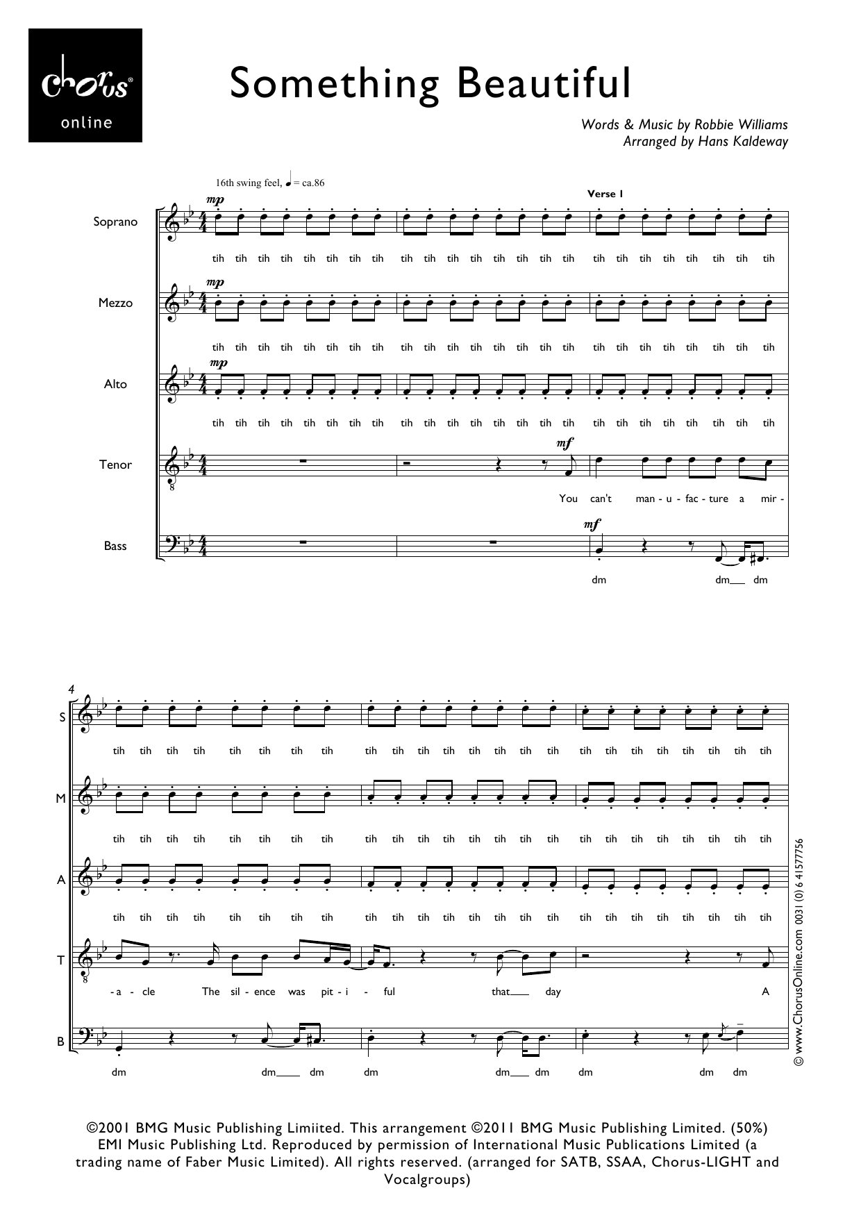 Something Beautiful (arr. Hans Kaldeway): SMATB Choral Octavo