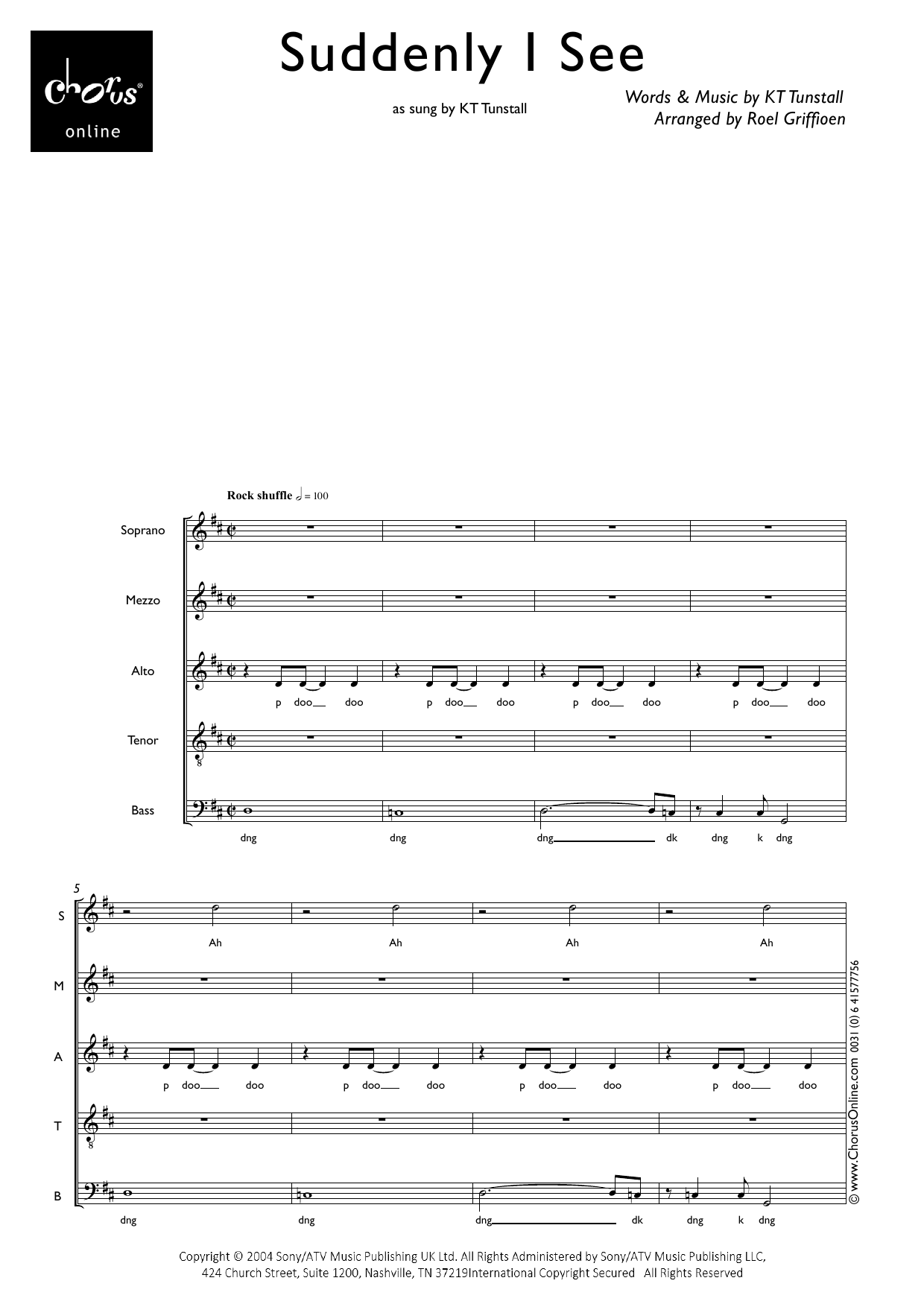 Suddenly I See (arr. Roel Griffioen): SMATB Choral Octavo