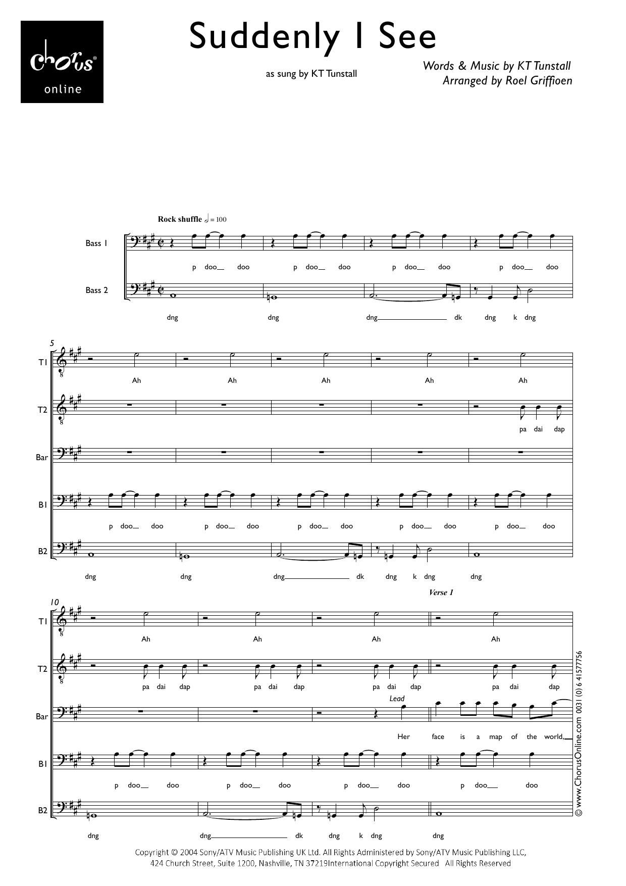 Suddenly I See (arr. Roel Griffioen): TTBarBB Choral Octavo