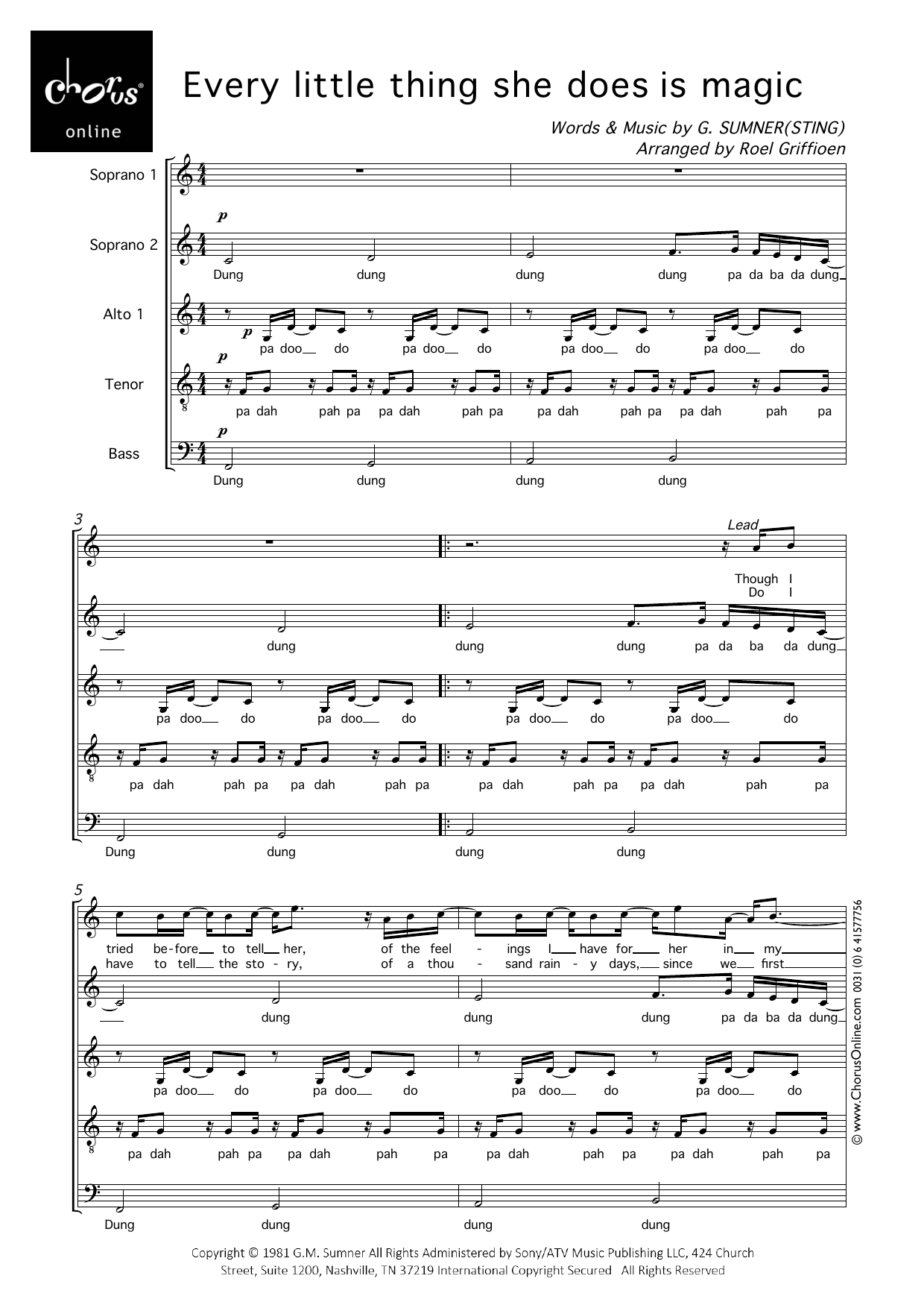 Every Little Thing She Does Is Magic (arr. Roel Griffioen): SMATB Choral Octavo