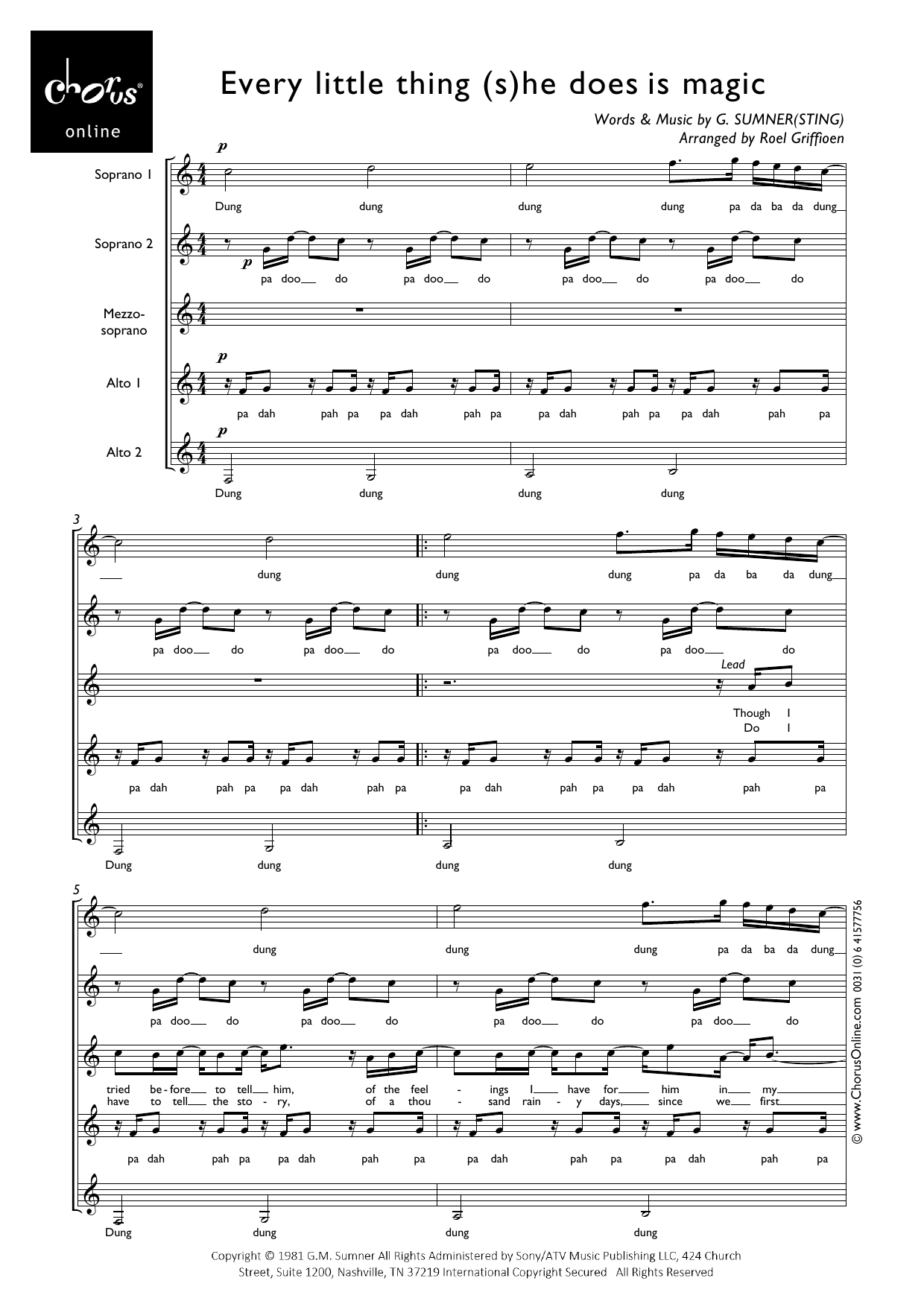 Every Little Thing She Does Is Magic (arr. Roel Griffioen): SSMAA Choral Octavo