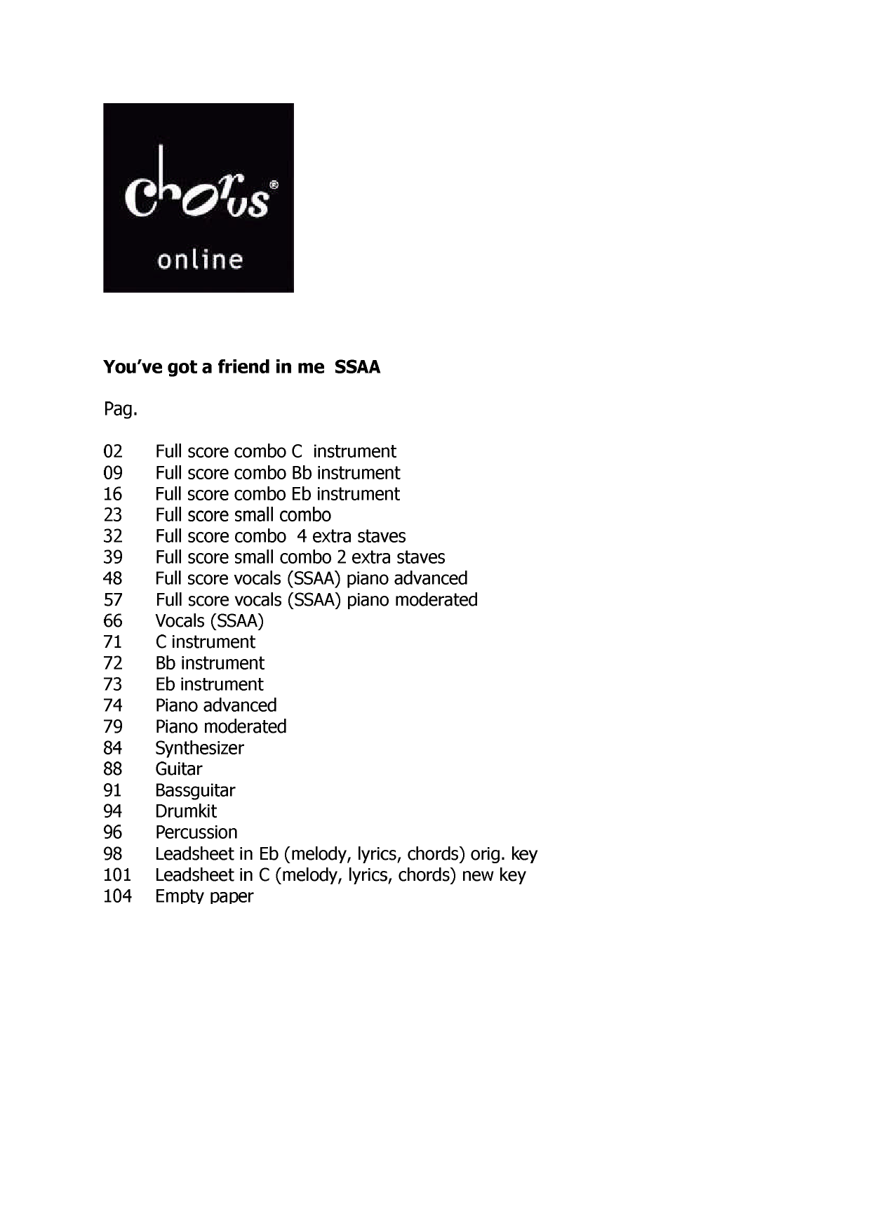 You've Got A Friend In Me (arr. Fred de Vries): SSAA Choral Octavo