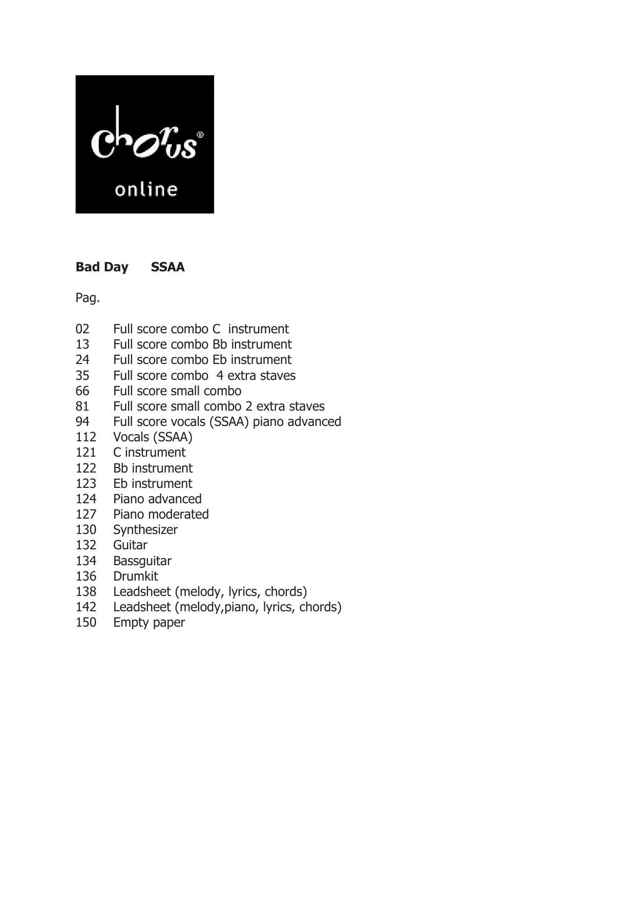 Bad Day (arr. Frank de Vreeze): SSAA Choral Octavo