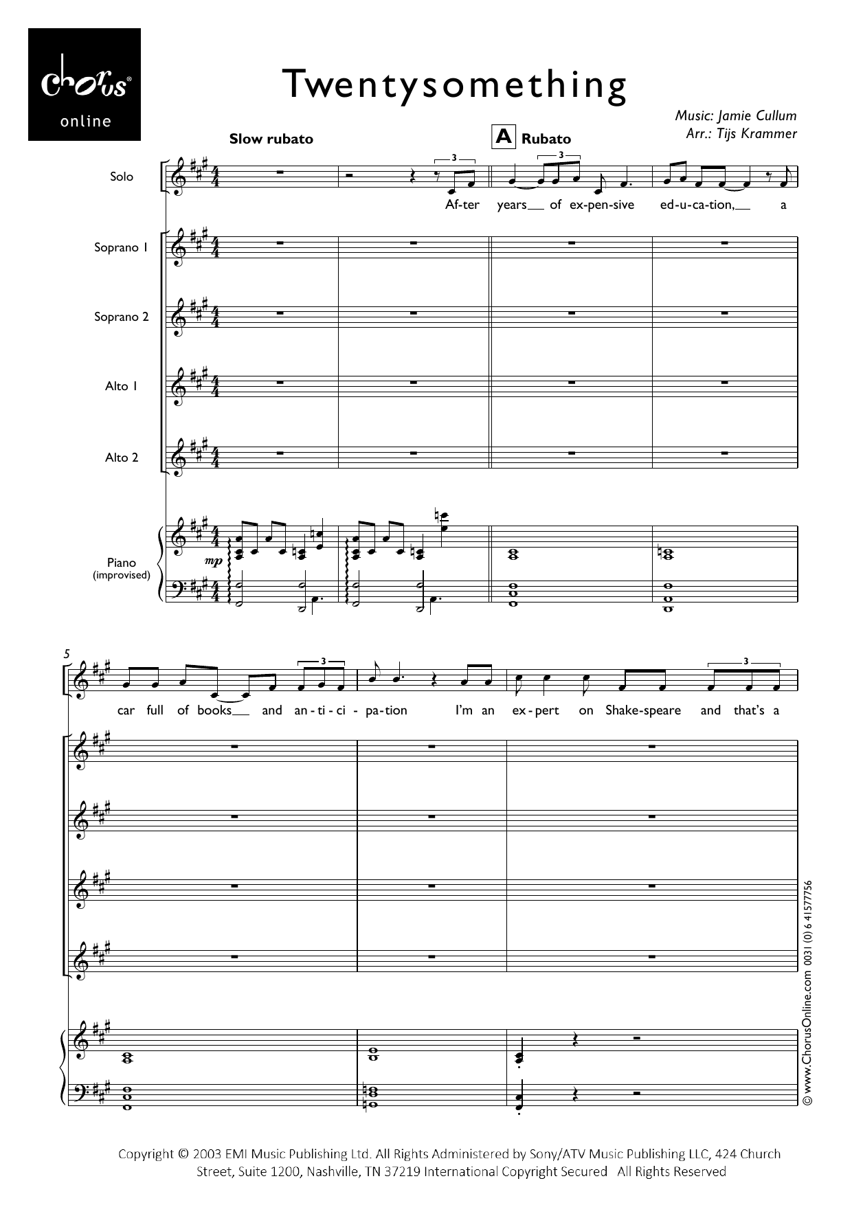 Twentysomething (arr. Tijs Krammer): SSAA Choral Octavo