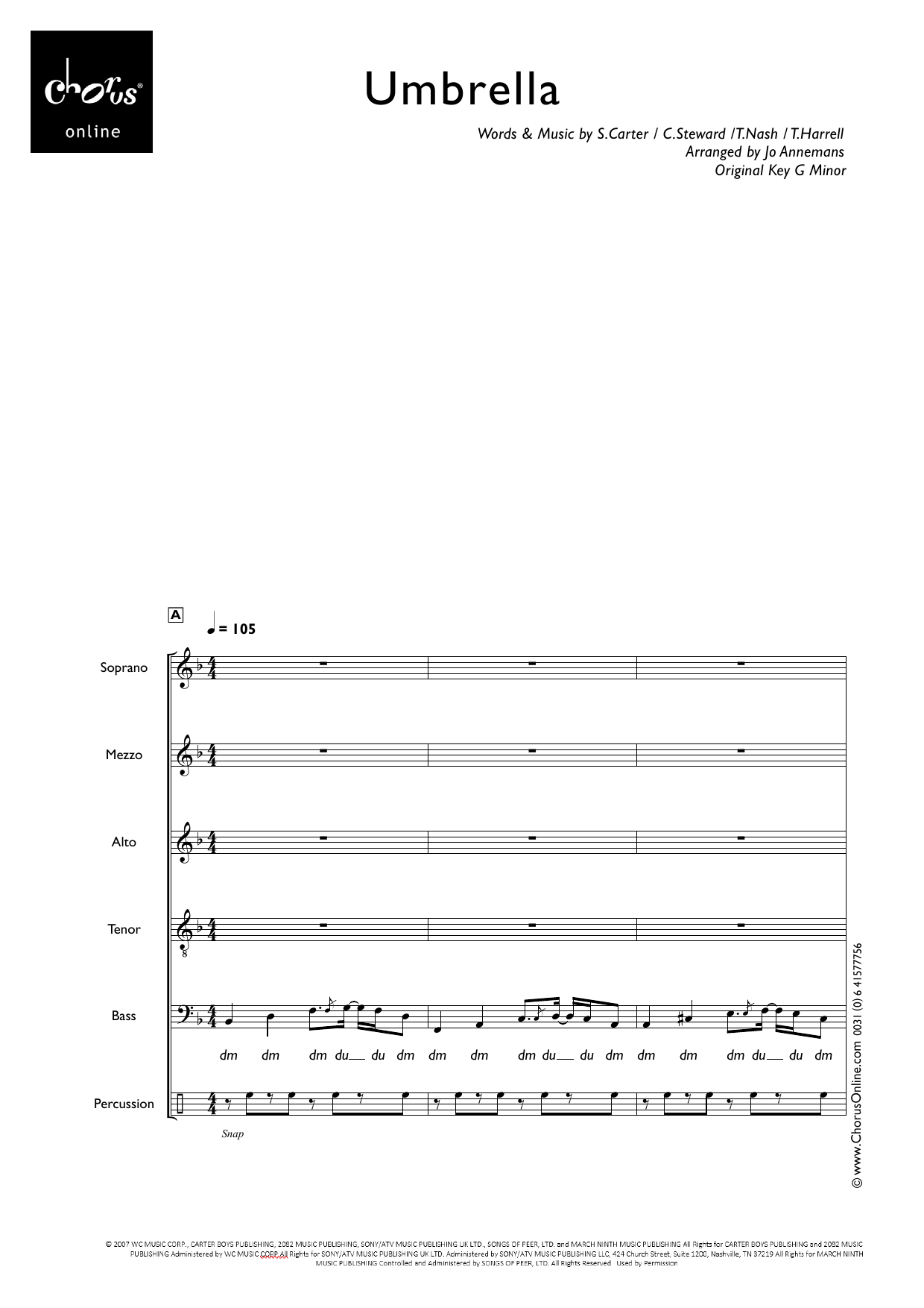 Umbrella (arr. Jo Annemans): SMATB Choral Octavo