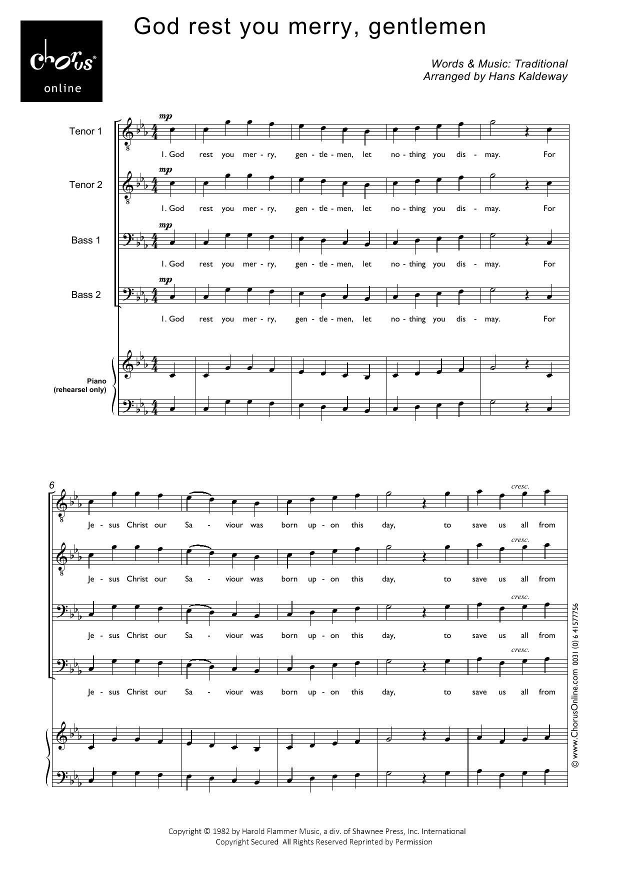 God Rest You Merry, Gentleman (arr. Hans Kaldeway): TTBB Choral Octavo