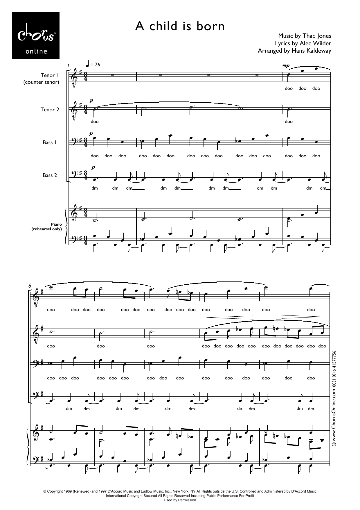 A Child is Born (arr. Hans Kaldeway): TTBB Choral Octavo