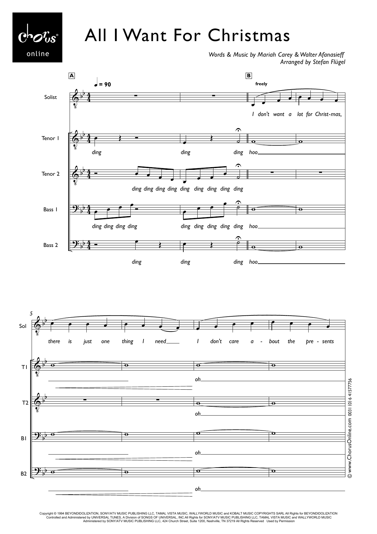 All I Want For Christmas Is You (arr. Stefan Flügel): TTBB Choral Octavo