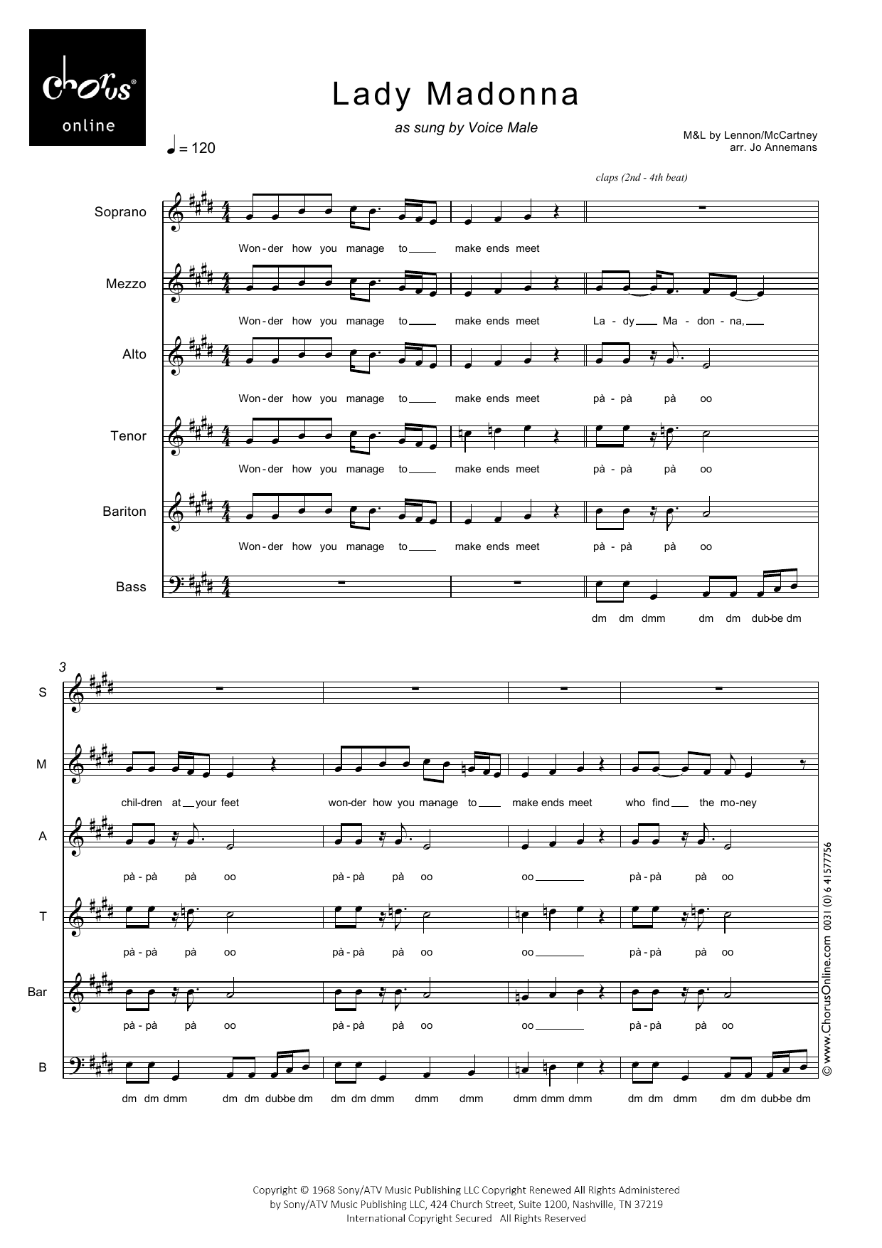 Lady Madonna (arr. Jo Annemans): SATB Choral Octavo