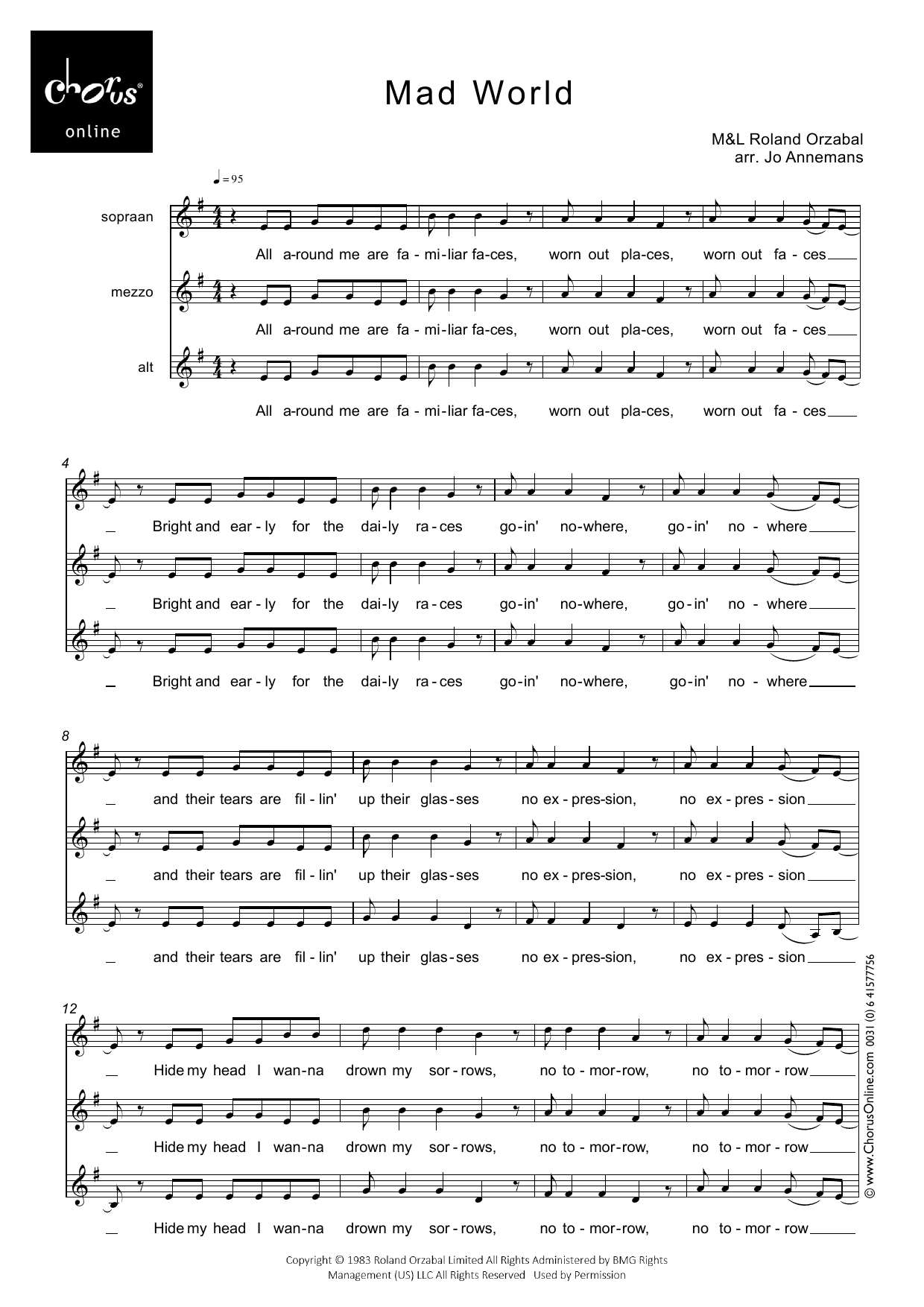 Mad World (arr. Jo Annemans): SMA Choral Octavo
