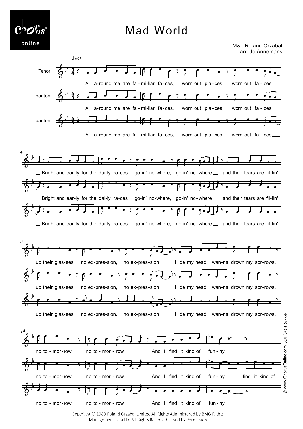 Mad World (arr. Jo Annemans): TBarBar Choral Octavo