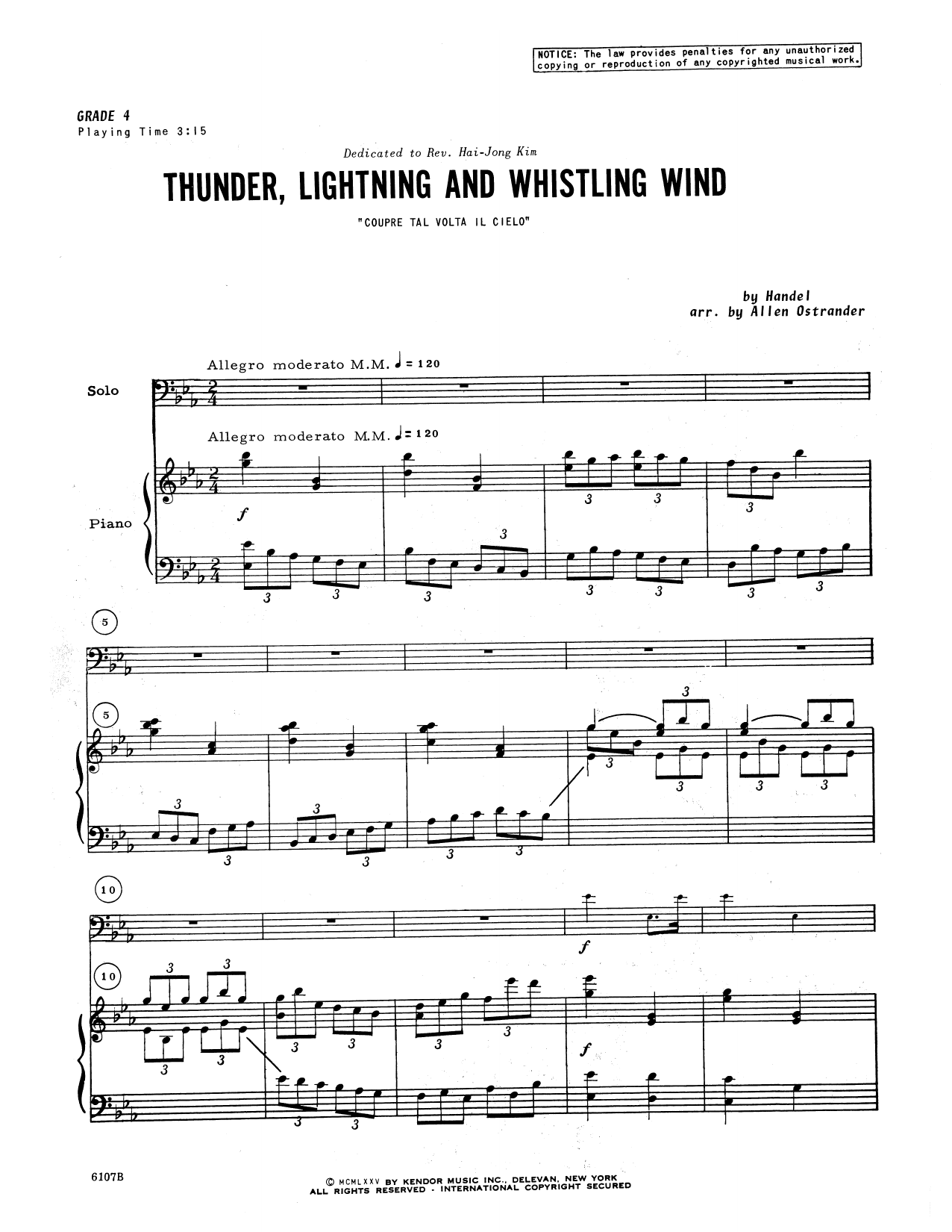 Thunder, Lightning And Whistling Wind ("Coupre Tal Volta Il Cielo") Piano Sheet