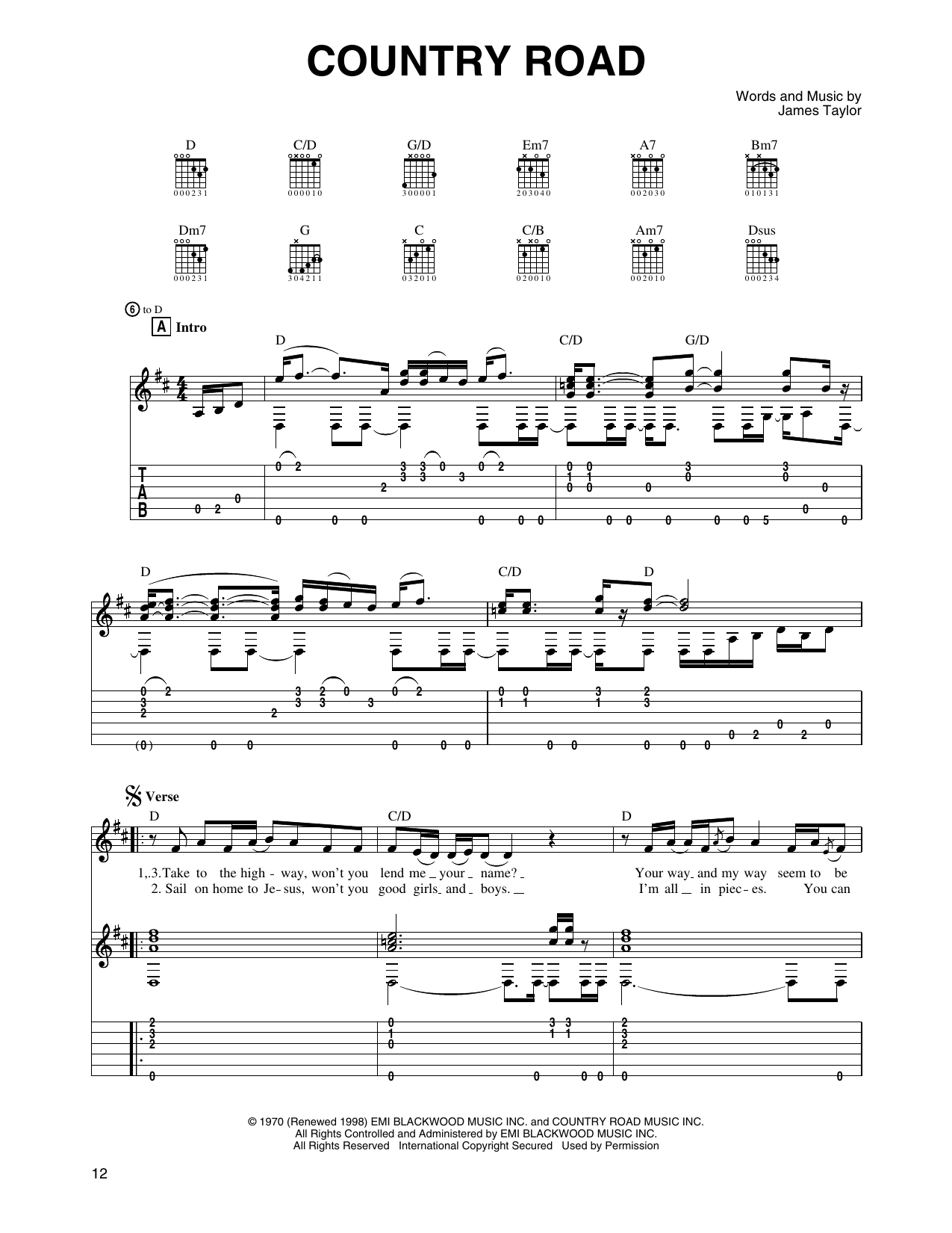 Country Road: Guitar Tab