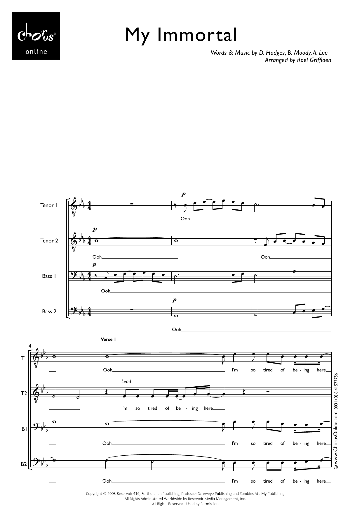My Immortal (arr. Roel Griffioen) Sheet Music | Evanescence | TTBB Choir