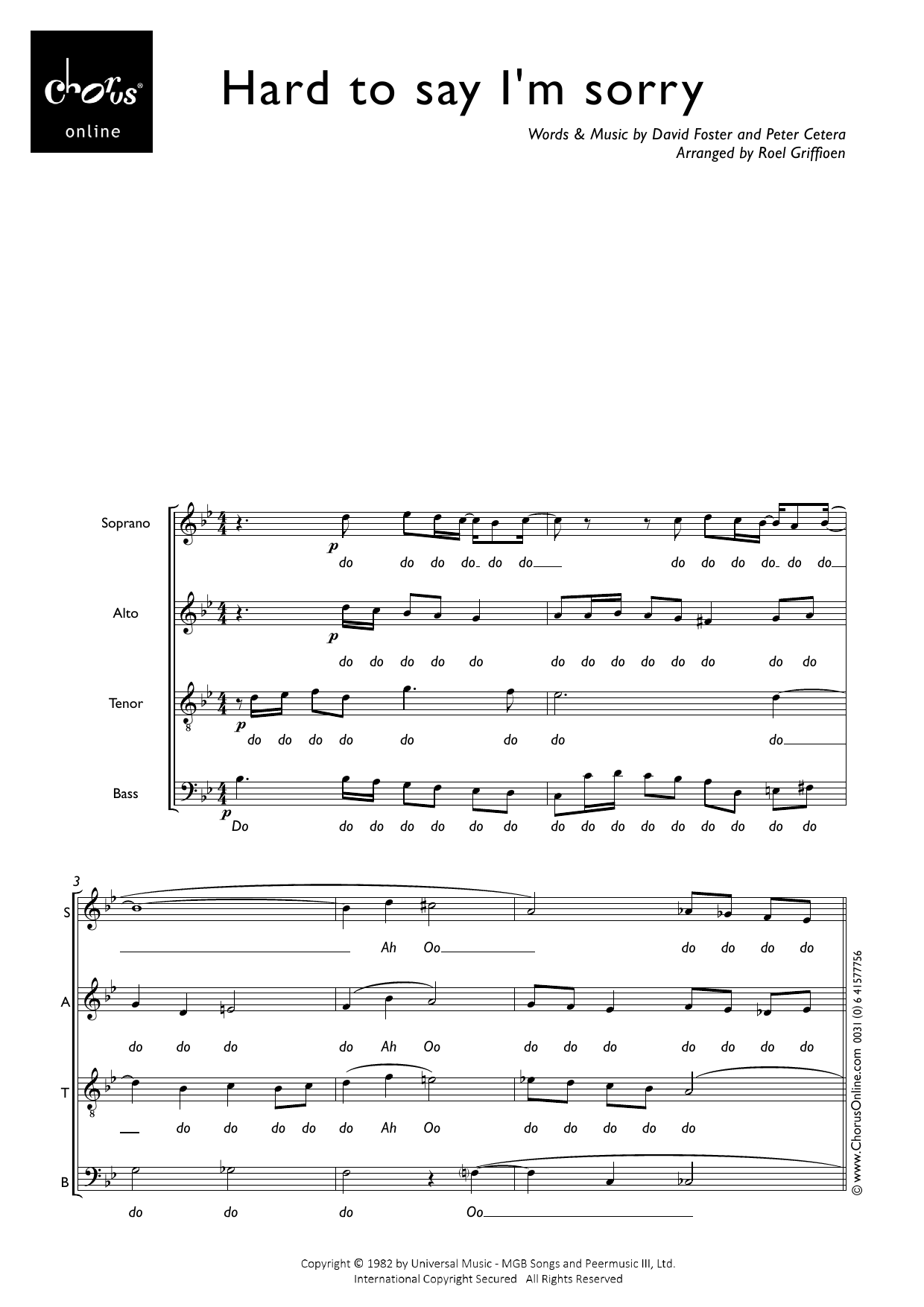 Hard to Say I'm Sorry (arr. Roel Griffioen): SATB Choral Octavo