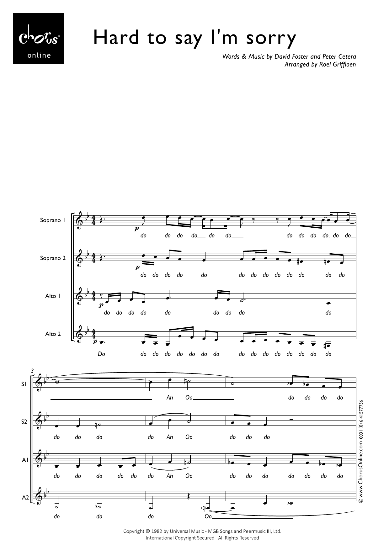 Hard to Say I'm Sorry (arr. Roel Griffioen): SSAA Choral Octavo