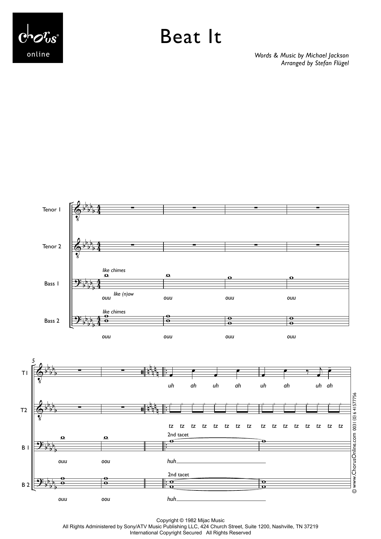 Beat It (arr. Stefan Flügel): TTTBB Choral Octavo