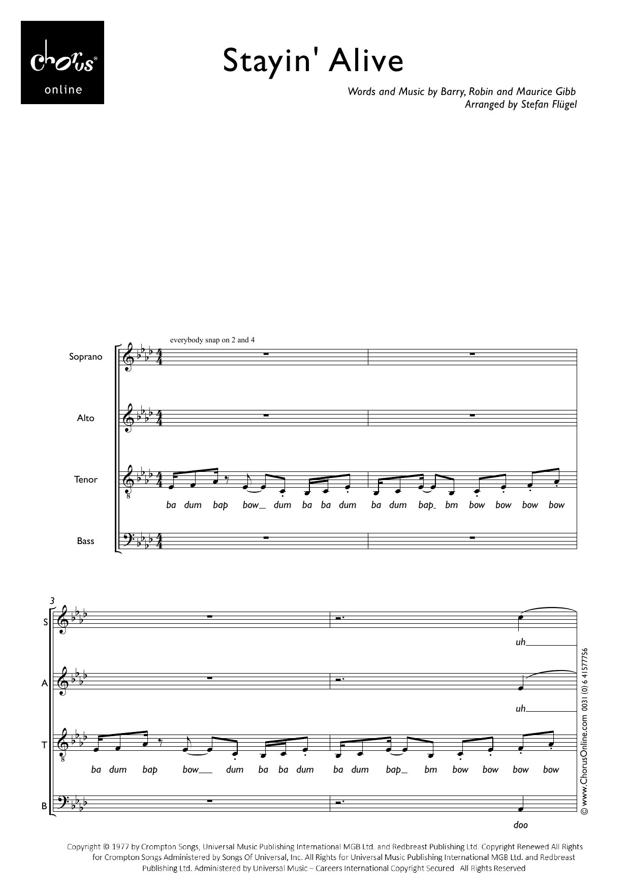 Stayin' Alive (arr. Stefan Flügel): SATB Choral Octavo