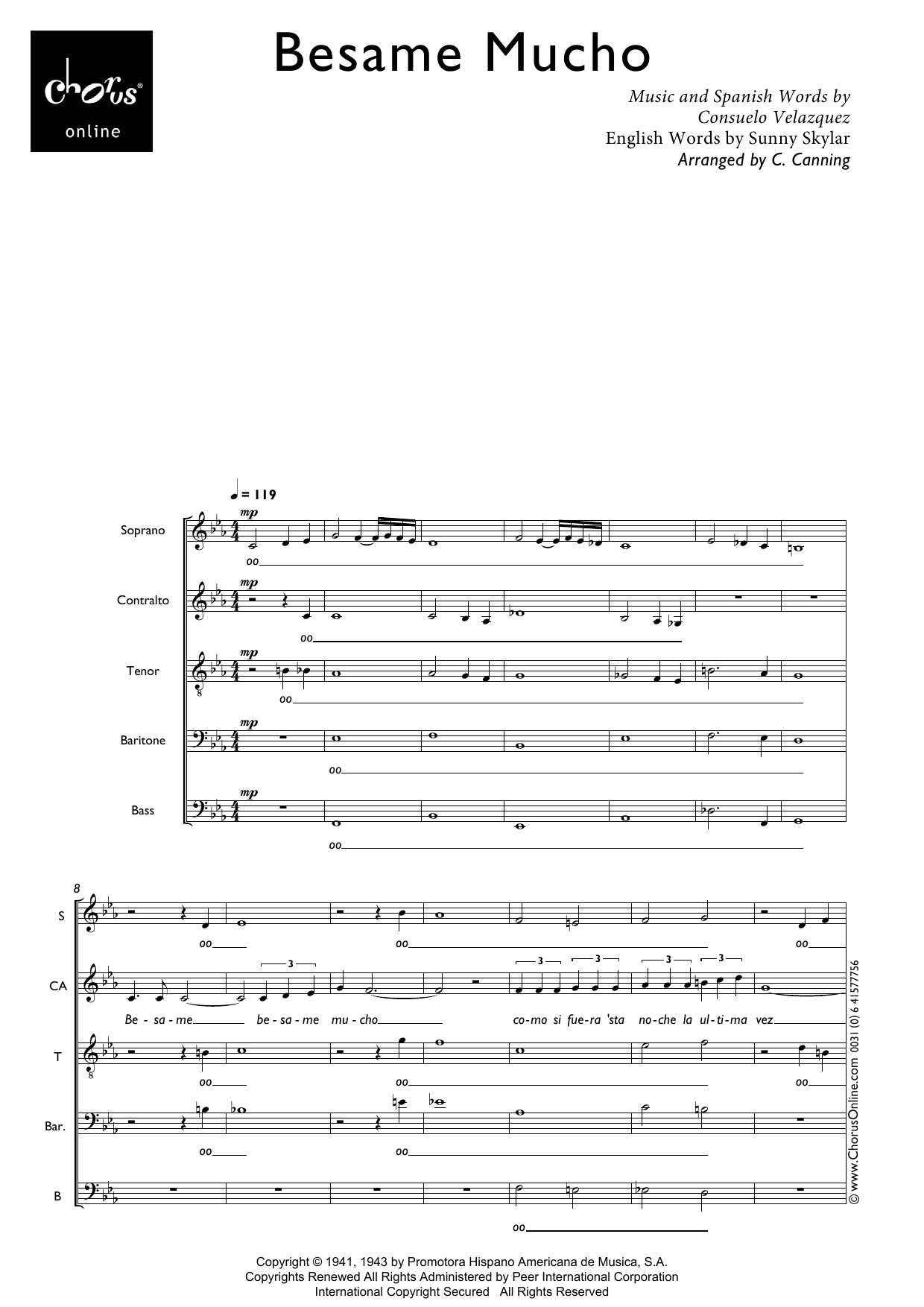 Bésame Mucho (Kiss Me Much) (arr. Carol Canning): SATBarB Choral Octavo