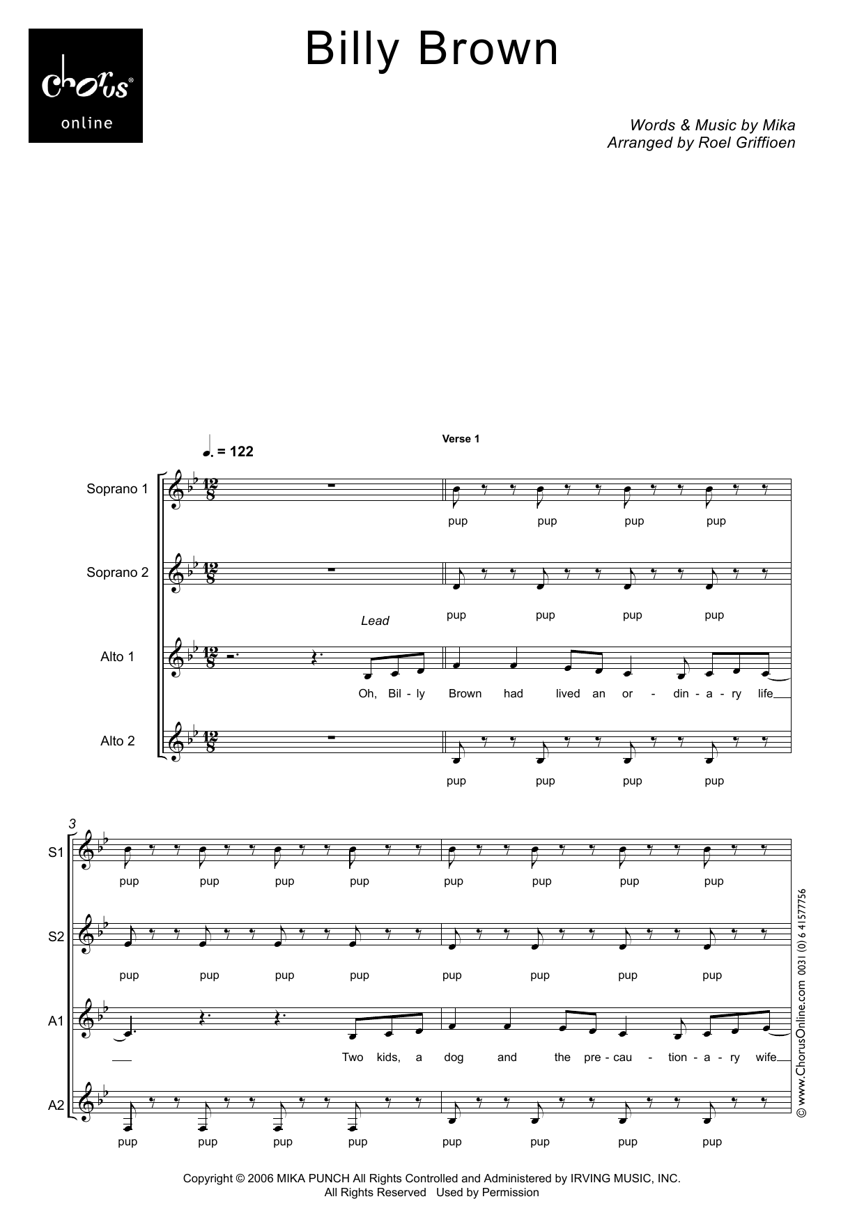 Billy Brown (arr. Roel Griffioen): SSAA Choral Octavo