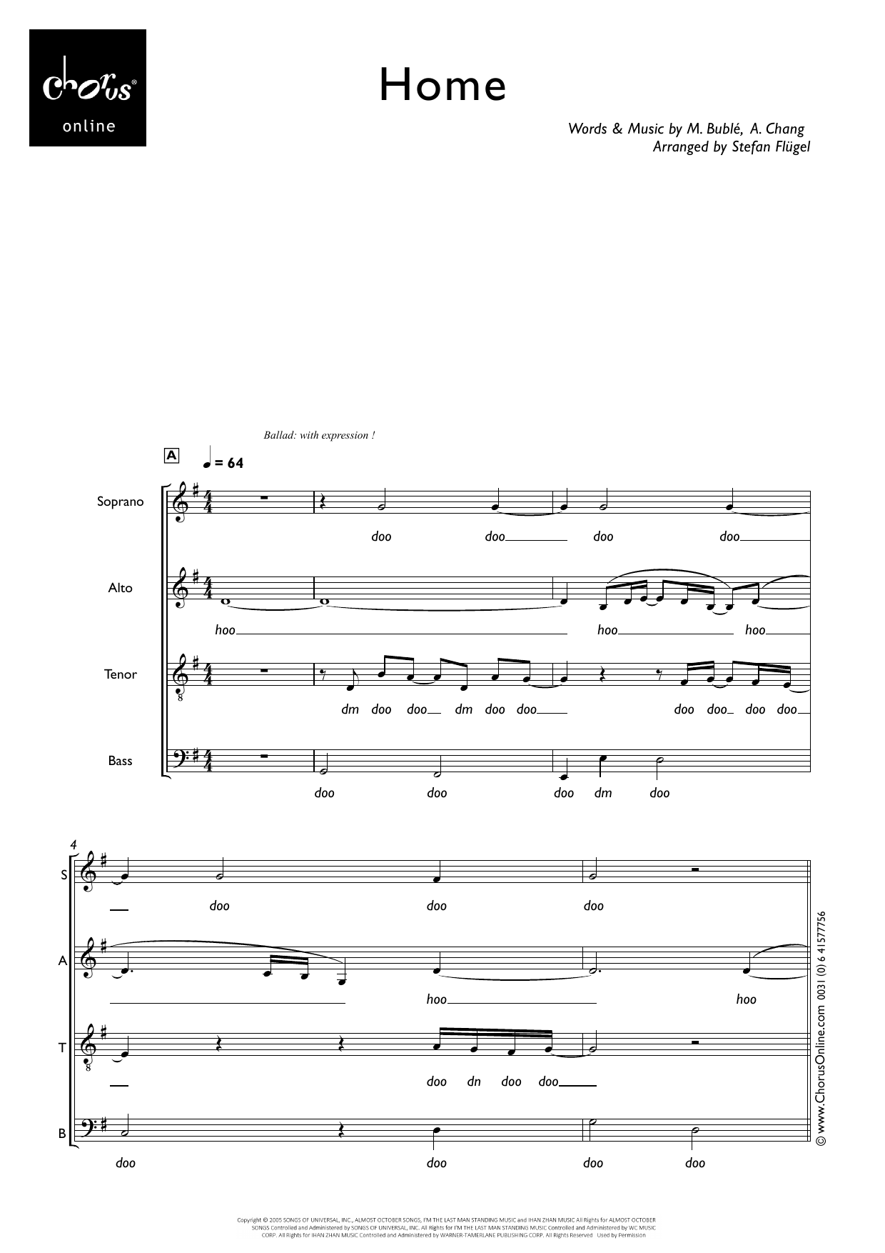 Home (arr. Stefan Flügel): SATB Choral Octavo