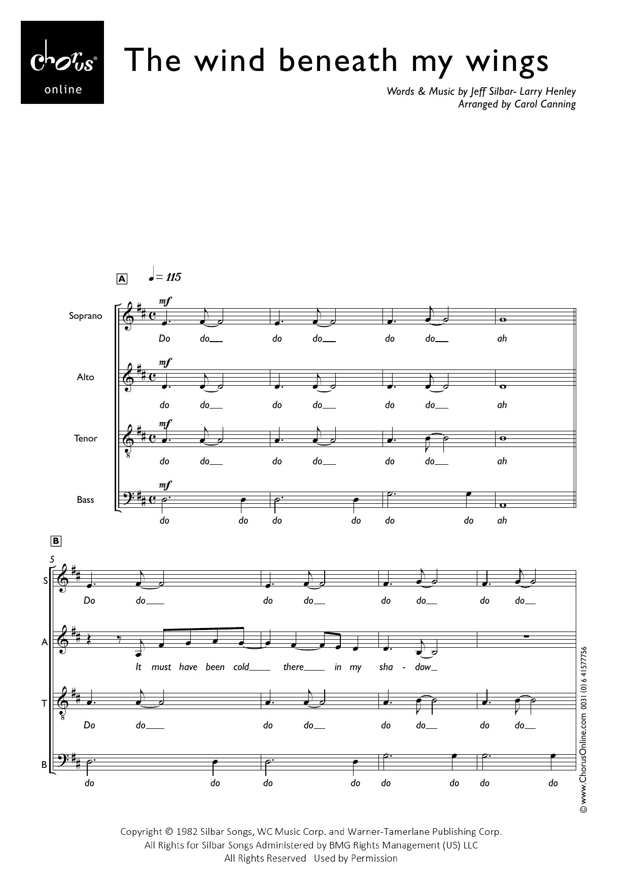 Wind Beneath My Wings (arr. Carol Canning): SATB Choral Octavo