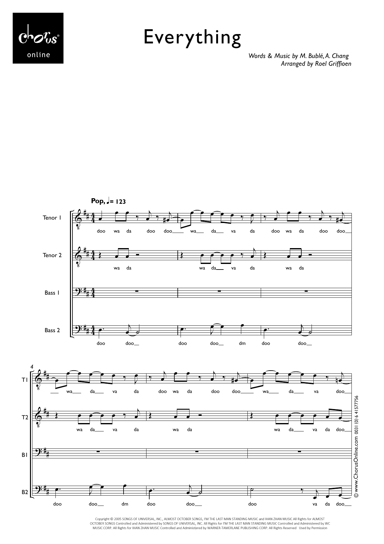 Everything (arr. Roel Griffioen): TTBB Choral Octavo
